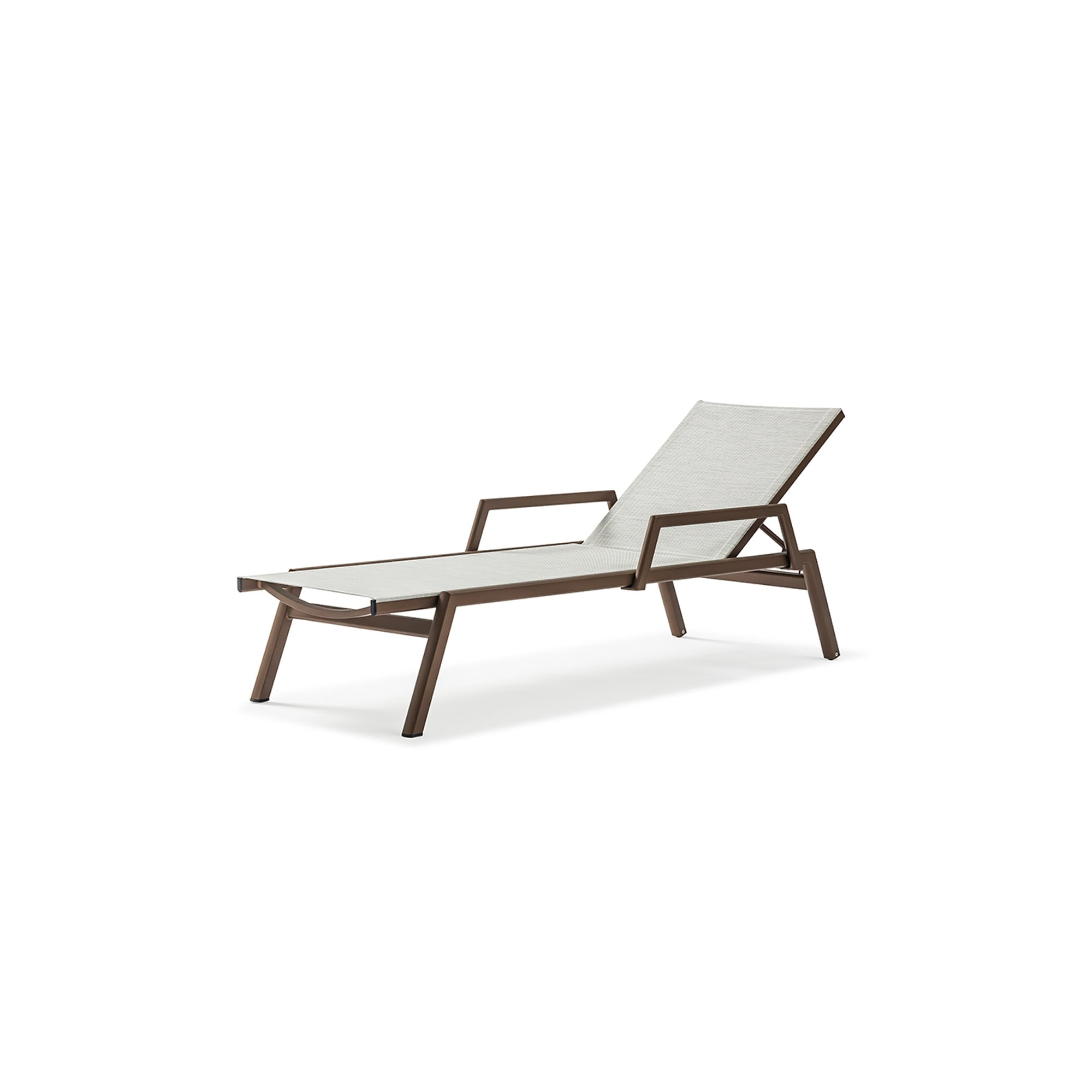 Stylish outdoor chaise lounge with teak frame and weather-resistant fabric for relaxing in style.