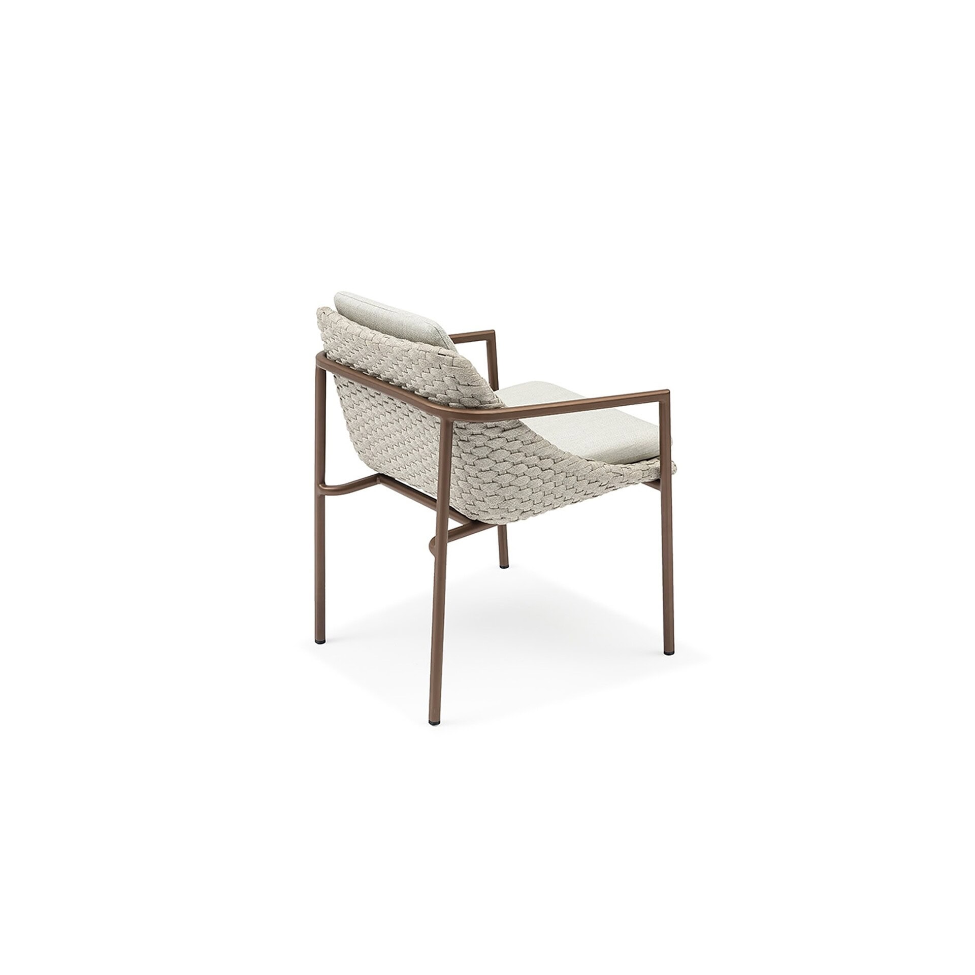Contemporary accent chair with woven upholstery and wooden frame for modern living spaces.