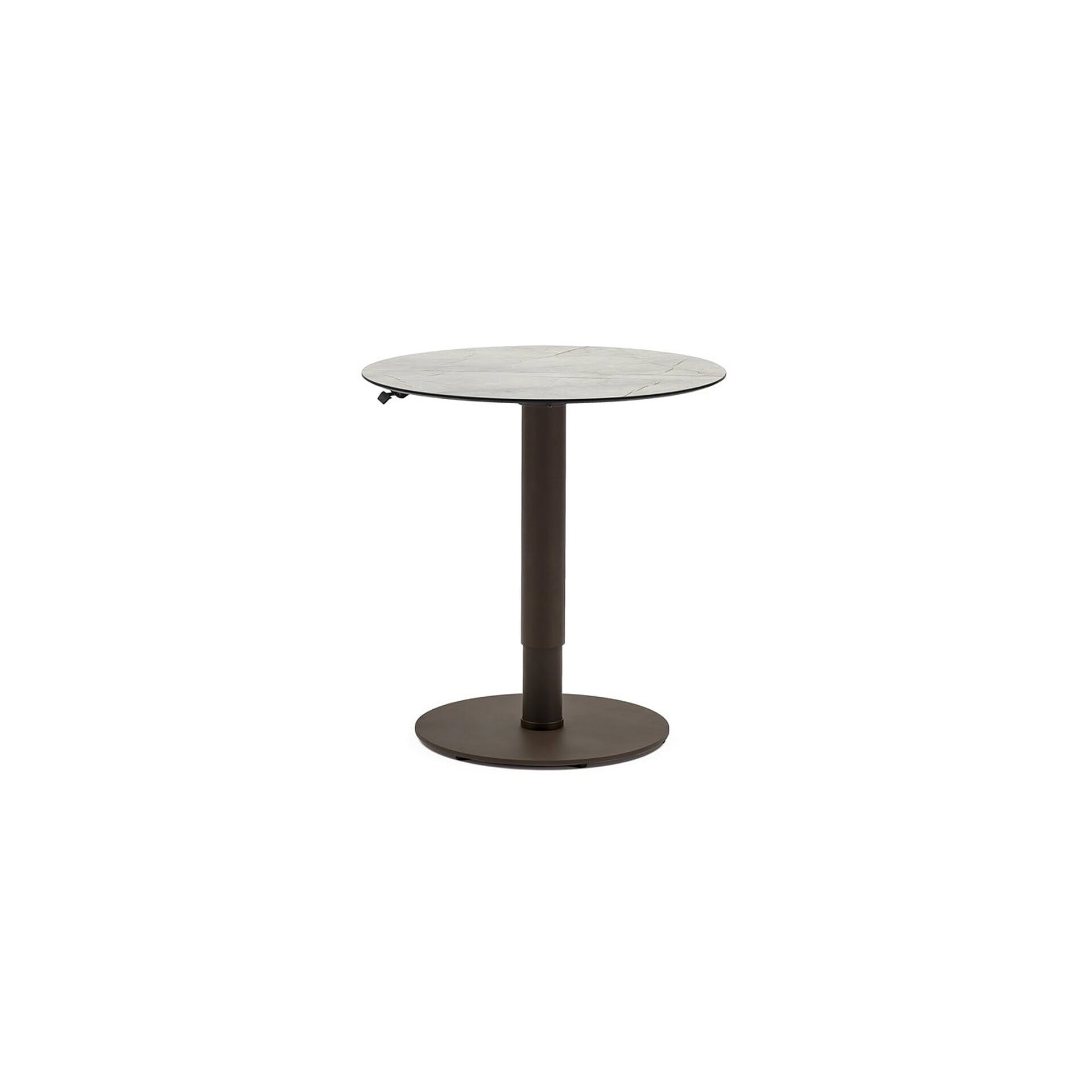 Modern round accent table with marble top and sleek metal base for contemporary living spaces.