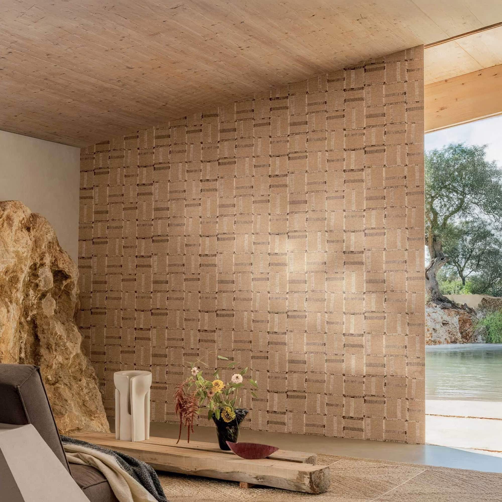 Neutral Élitis Cybèle textured wallpaper in a warm stone palette, enhancing walls with woven depth and warmth.