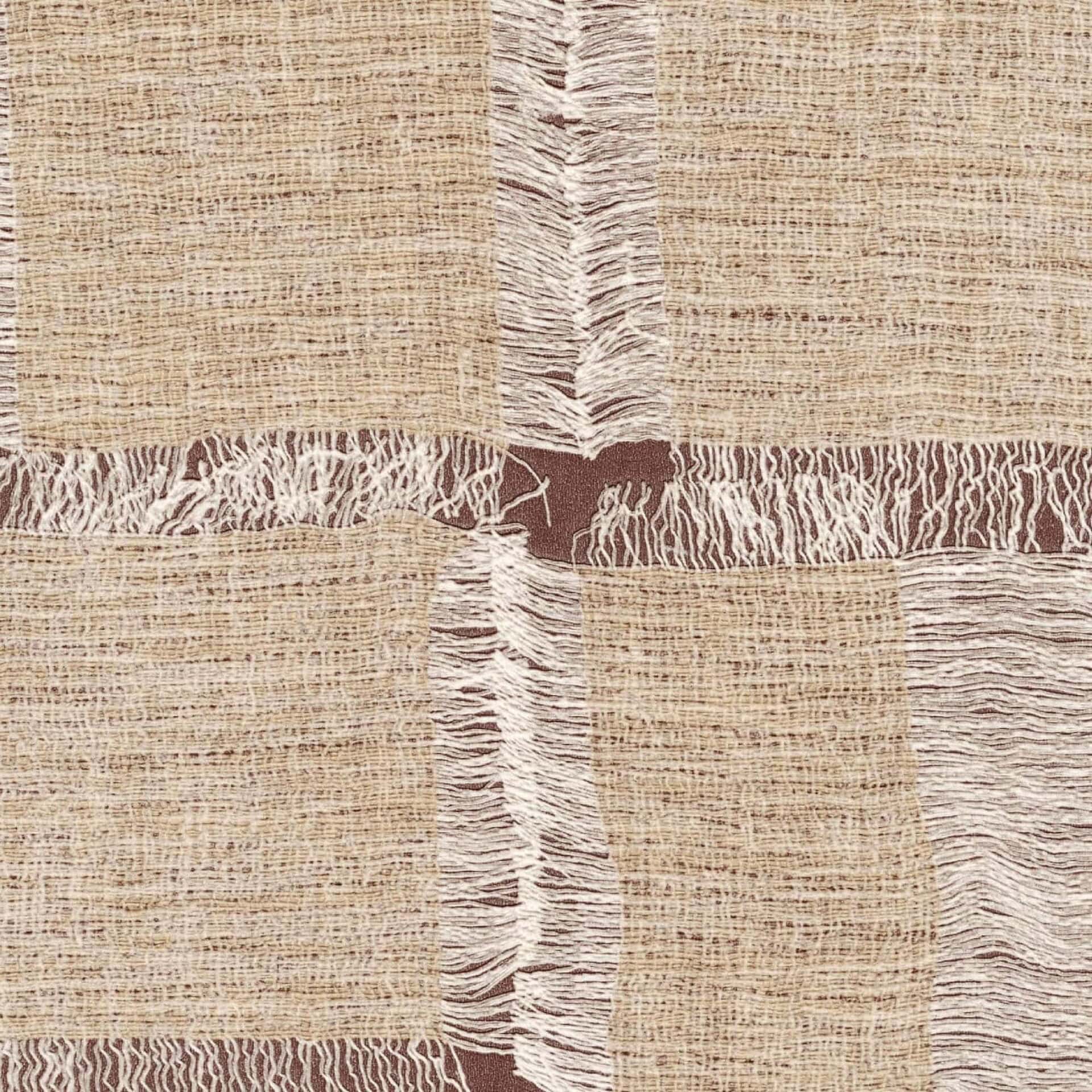 Élitis Cybèle wallpaper in earthy taupe and cream, featuring intersecting woven bands and fabric-like relief.