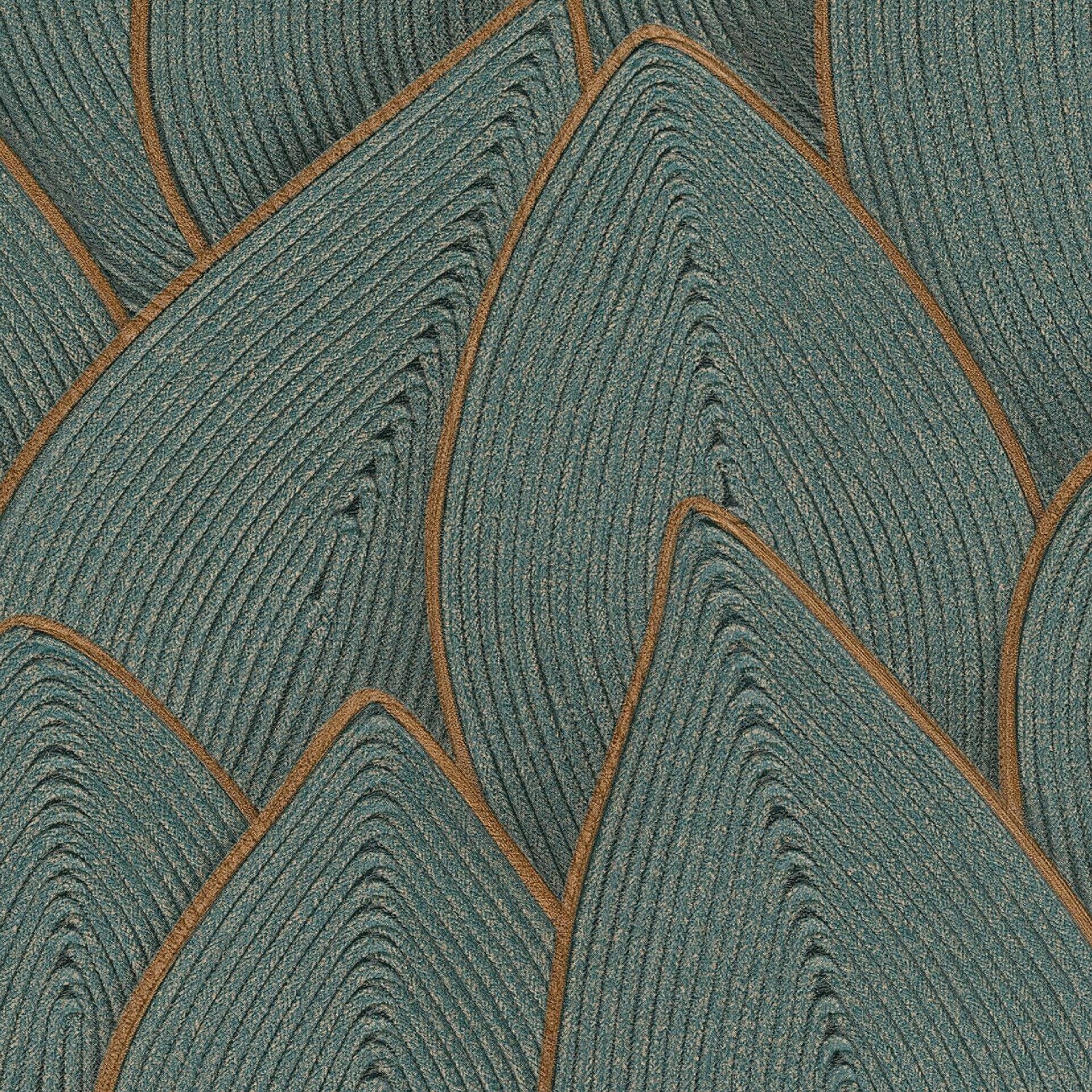 Luxurious textured teal and brown patterned fabric for upholstery and home decor.
