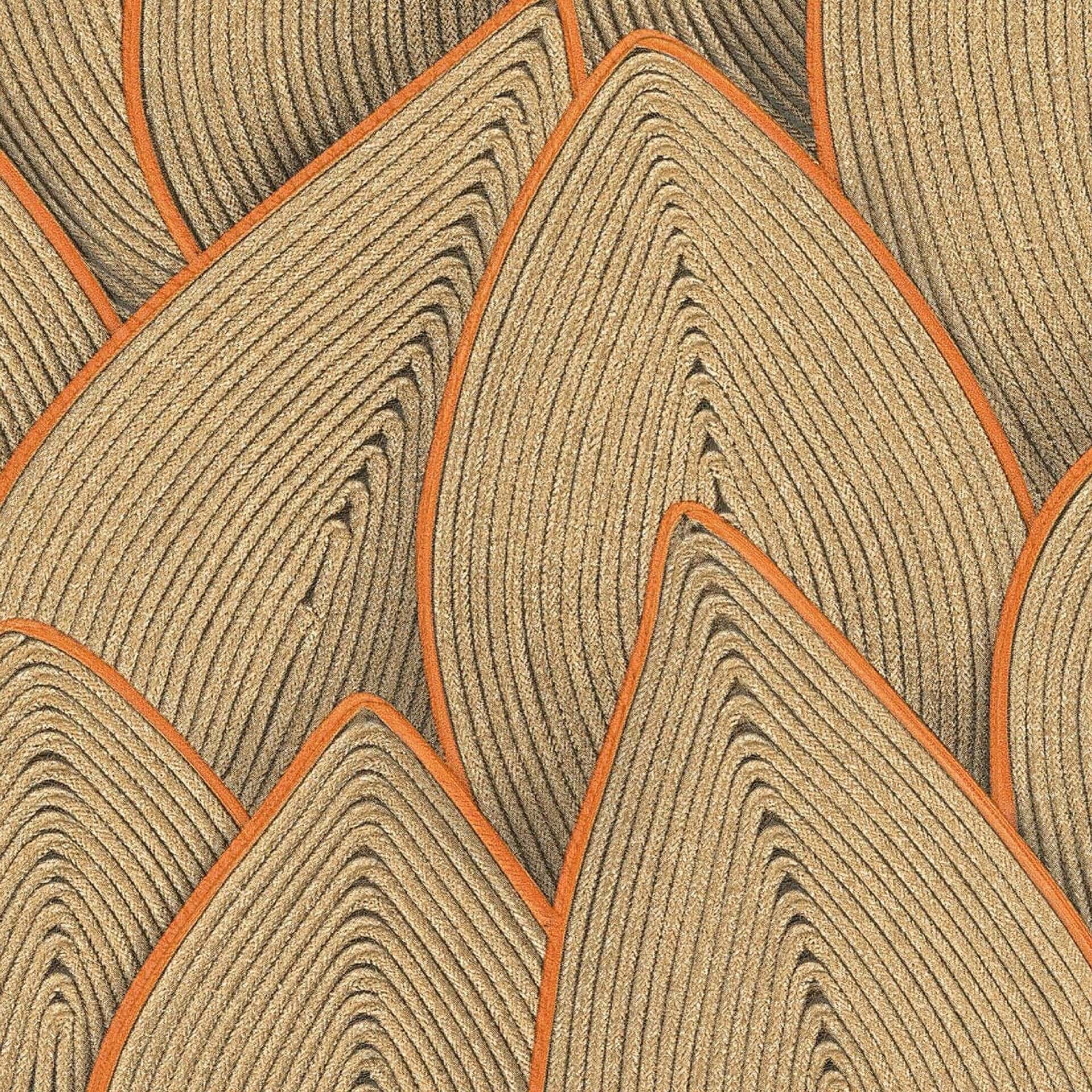 Patterned wood grain with orange borders, inspired by Sklar Furnishings' design style.