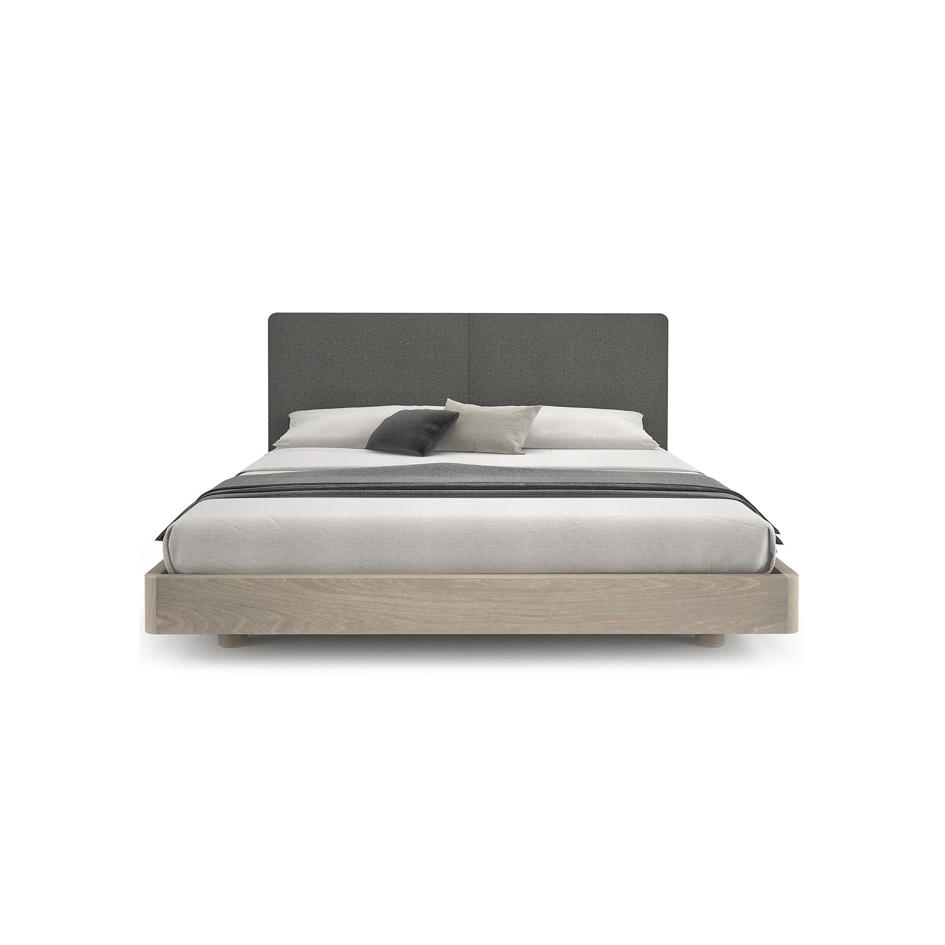 Contemporary bedroom bed with upholstered headboard, modern minimalistic design.