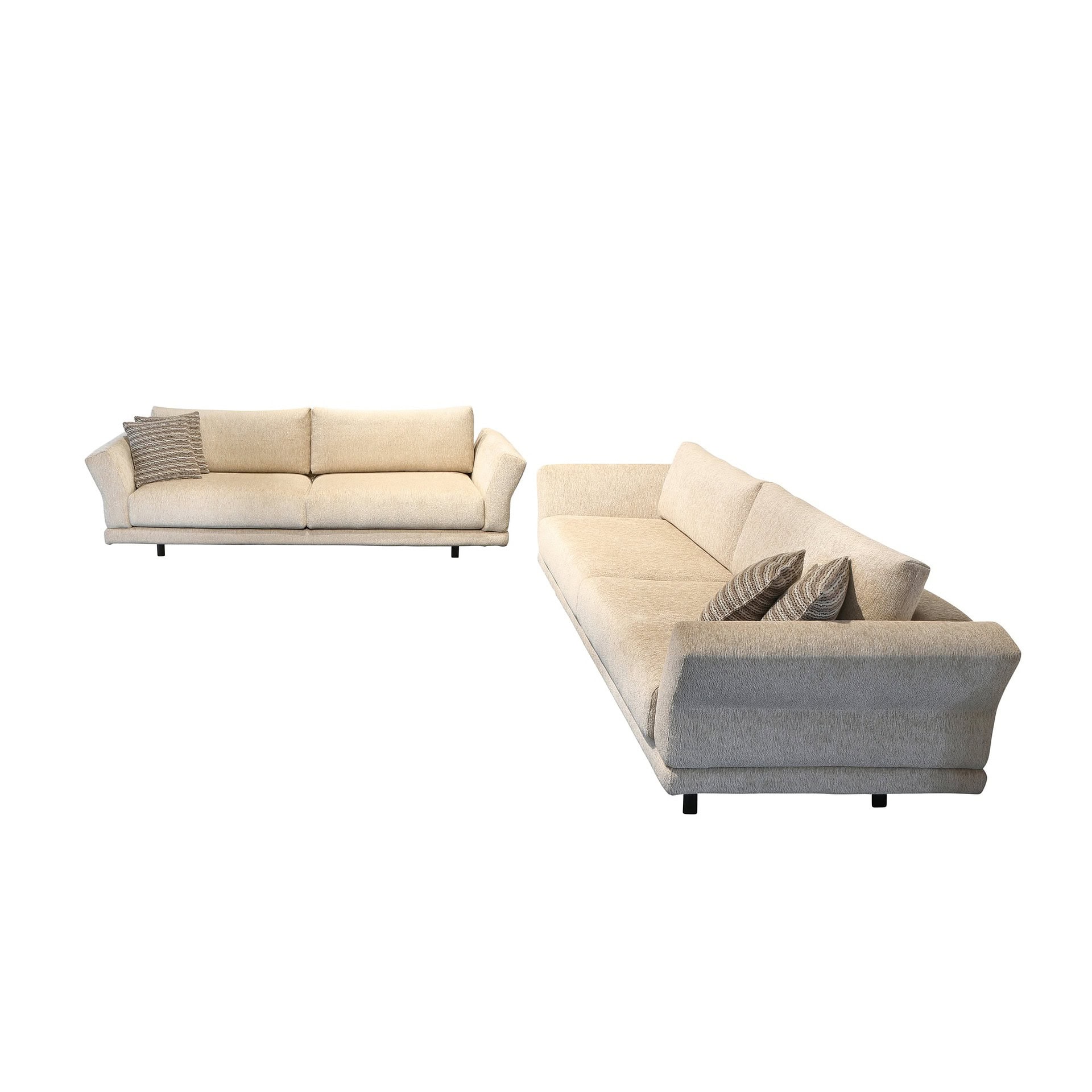 Modern beige fabric sofas with plush cushions and sleek design for stylish living rooms.