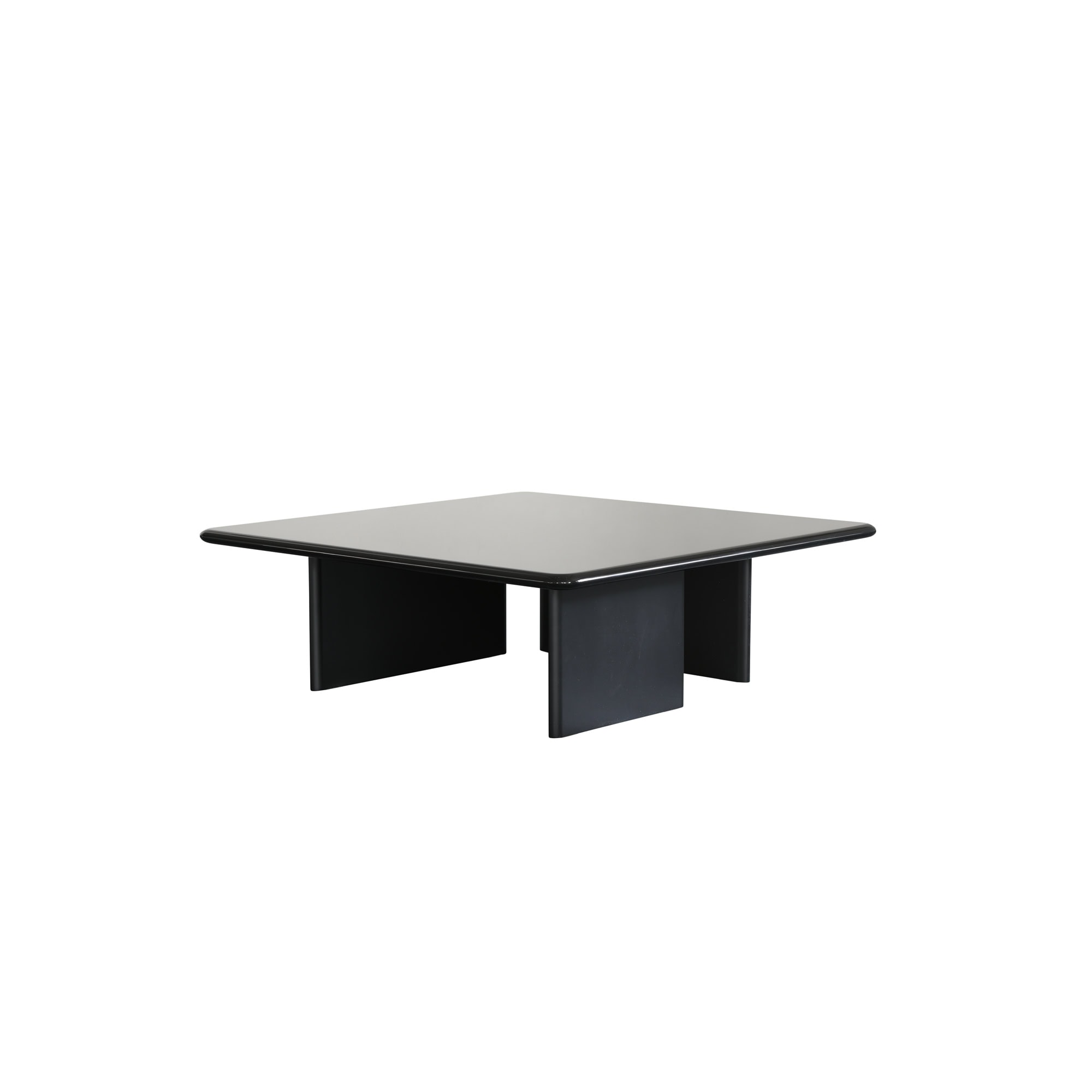 Sleek black modern dining table with unique geometric base, perfect for contemporary interiors.