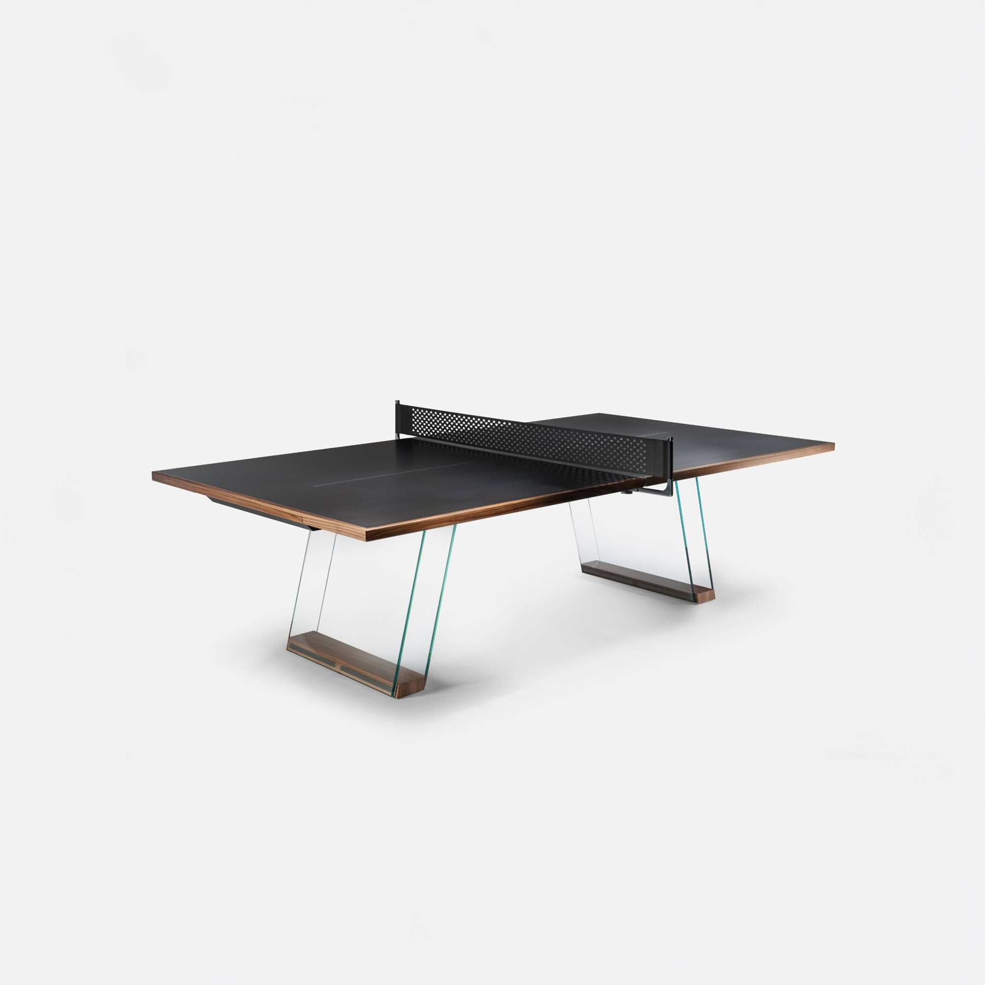 Modern high-quality ping pong table with sleek black surface and wooden accents.