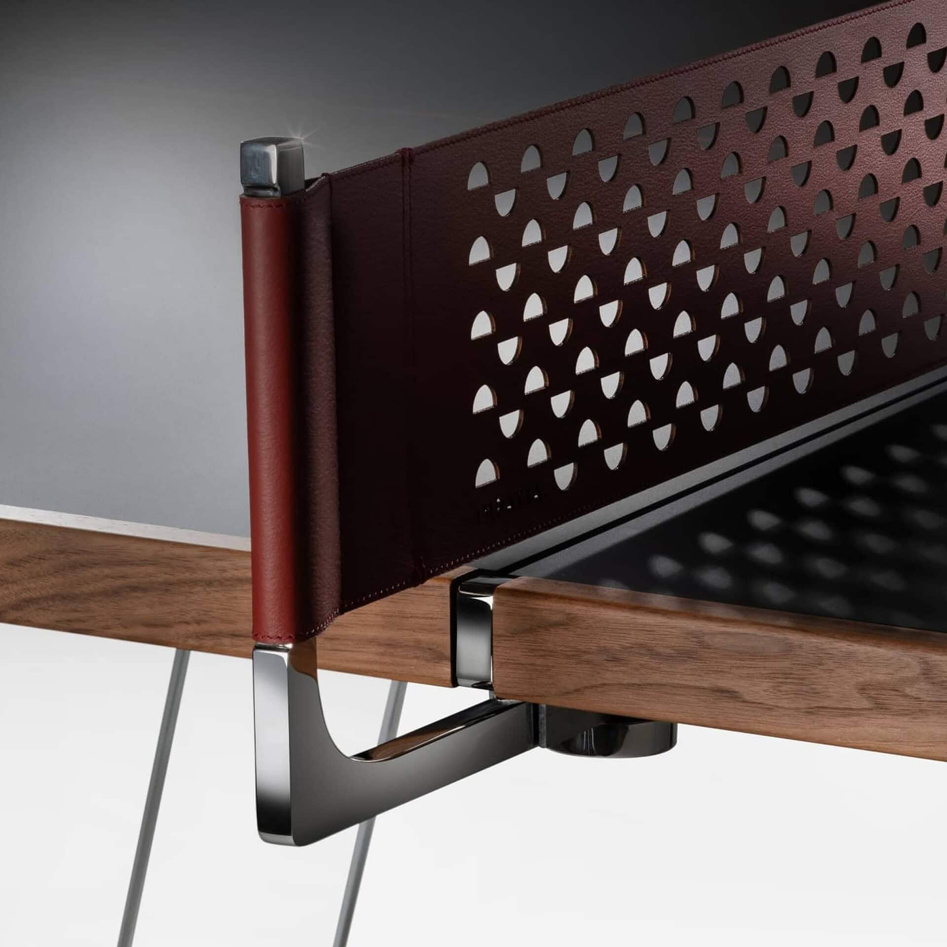 Leather accent detail on modern Sklar Furnishings conference table, showcasing contemporary design.