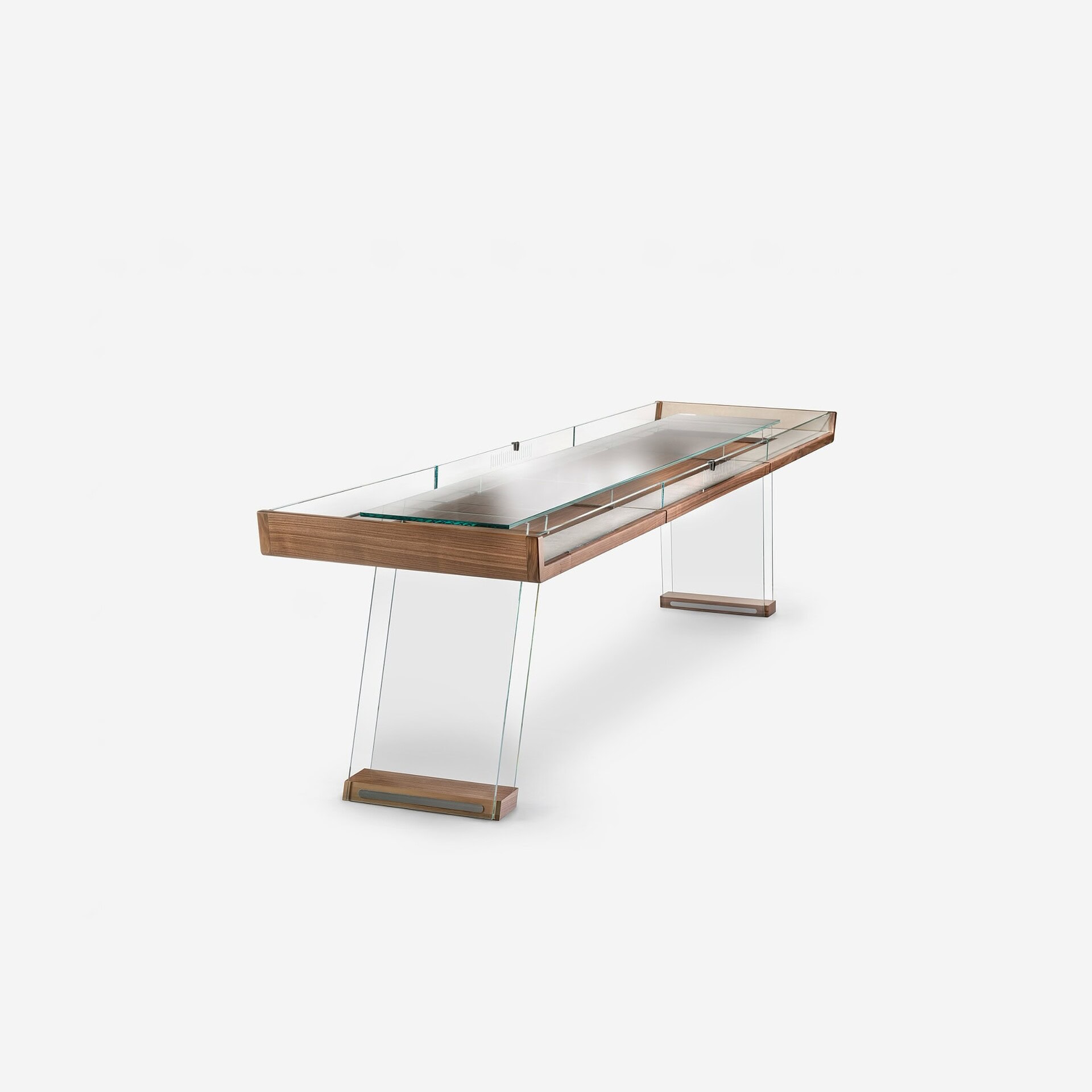 Contemporary glass and wood dining table with sleek design - Sklar Furnishings.