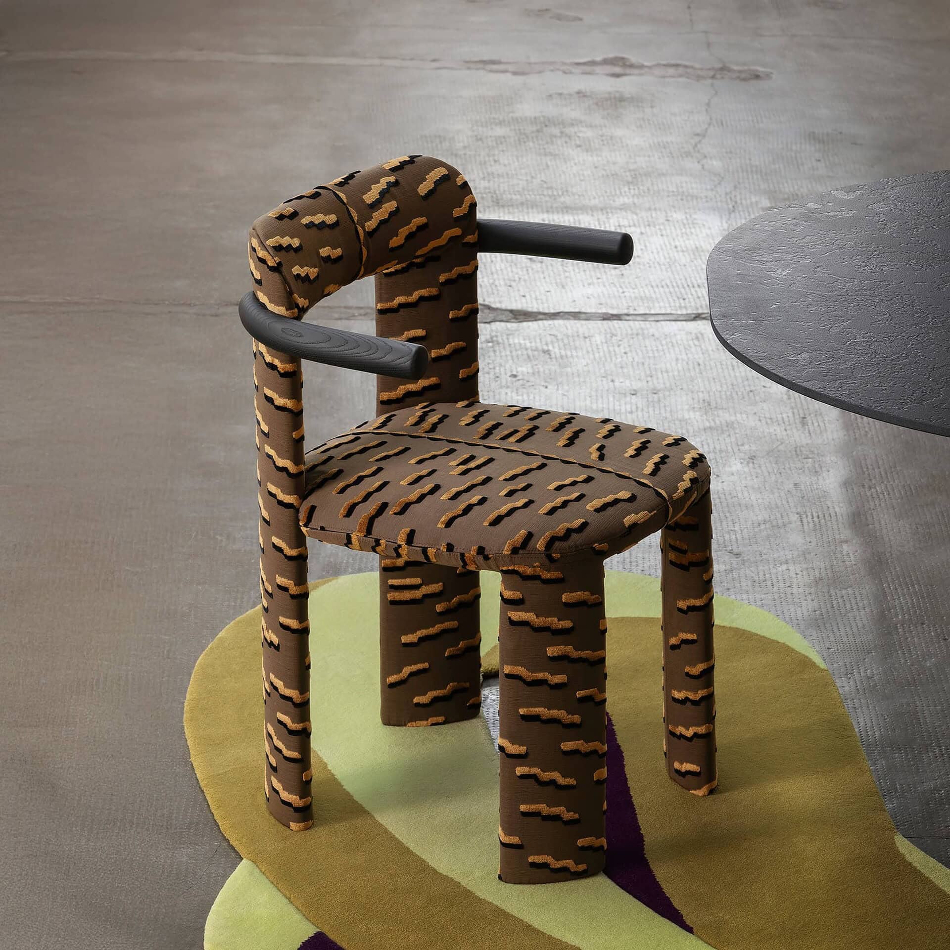 Sklar furnishings stylish patterned accent chair with armrests for modern interior design.