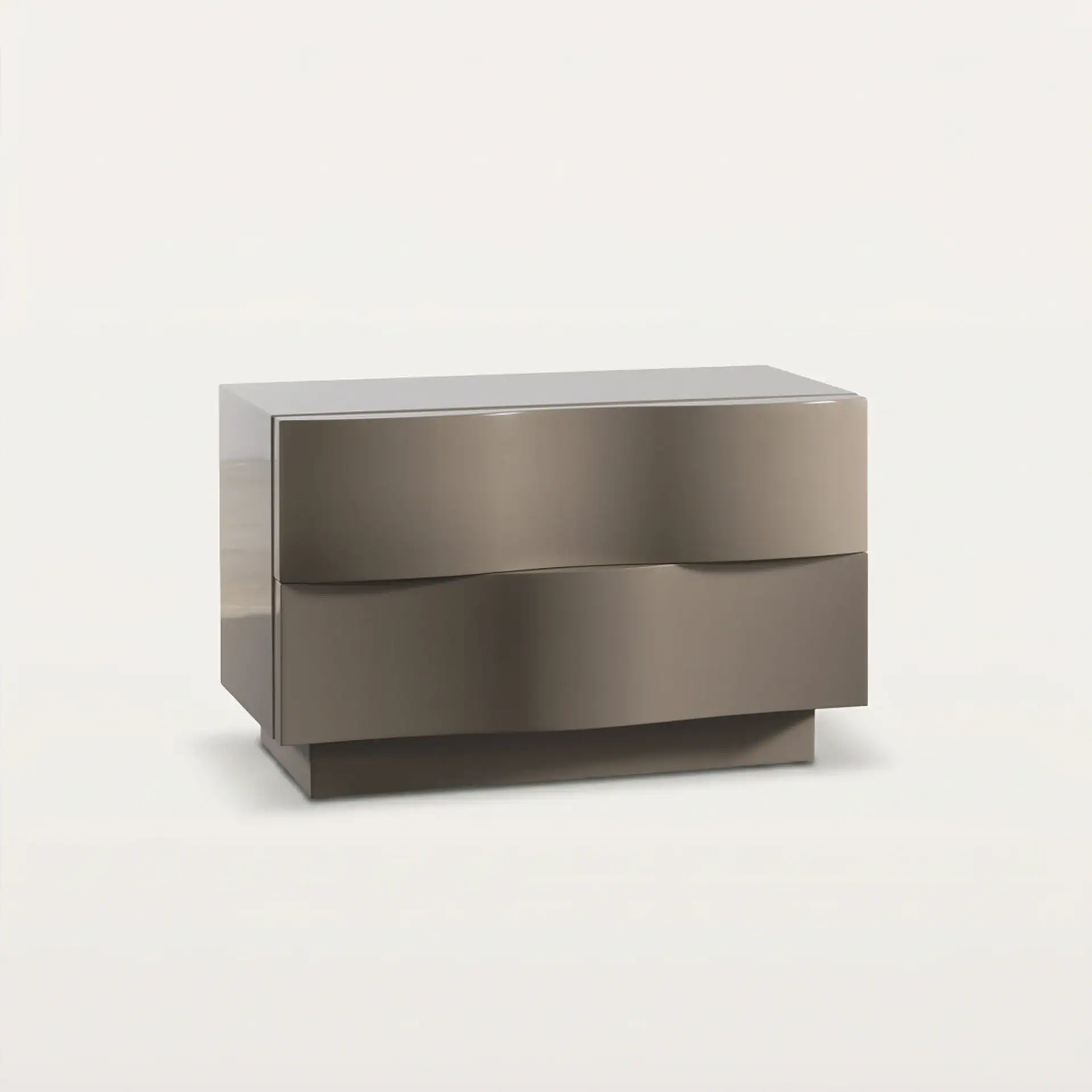 Modern Onda Nightstand with sleek design and metallic finish.
