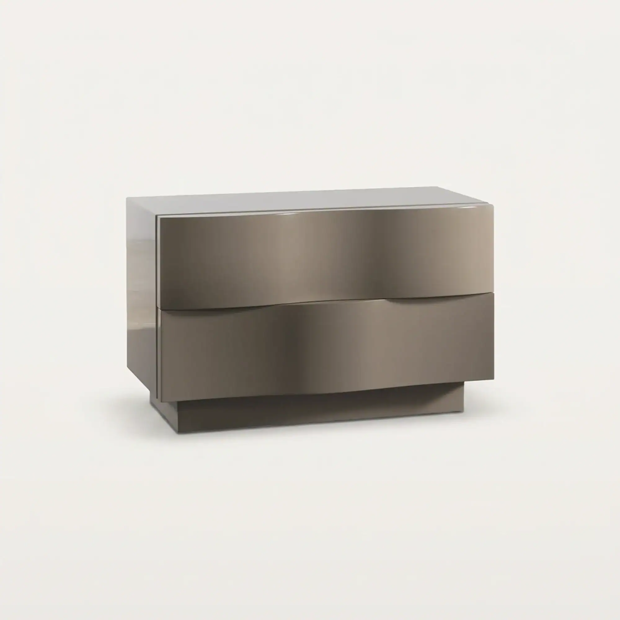 Modern Onda Nightstand with sleek design and metallic finish.