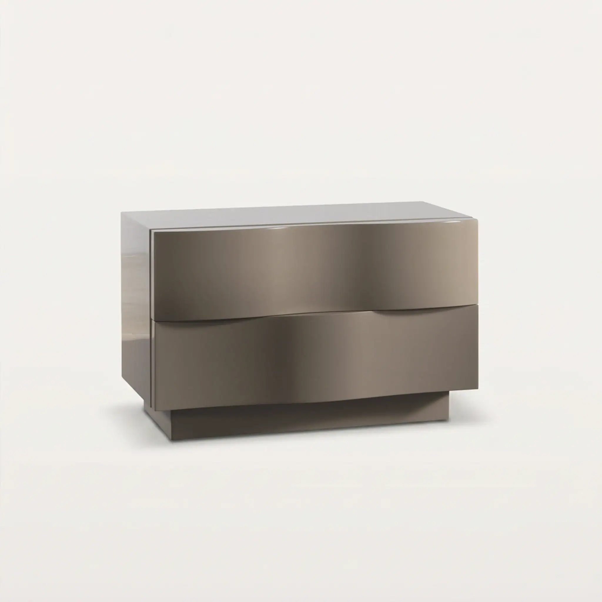 Modern Onda Nightstand with sleek design and metallic finish.