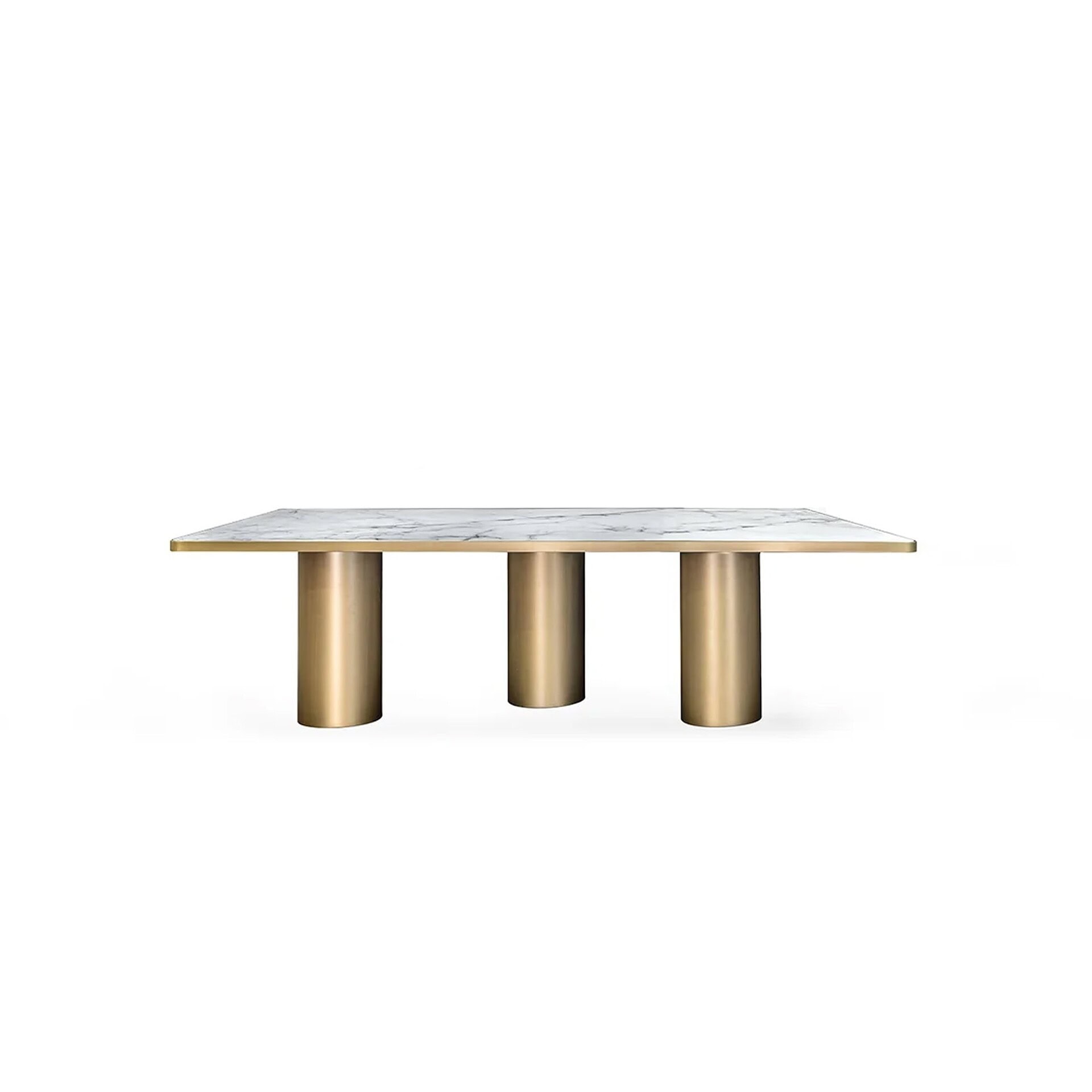 Luxurious marble and gold dining table with cylindrical base design.