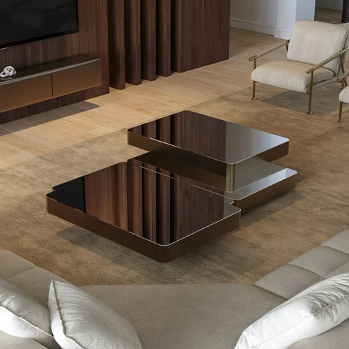 Stylish modern sofa with blue accents in a contemporary living room setup.