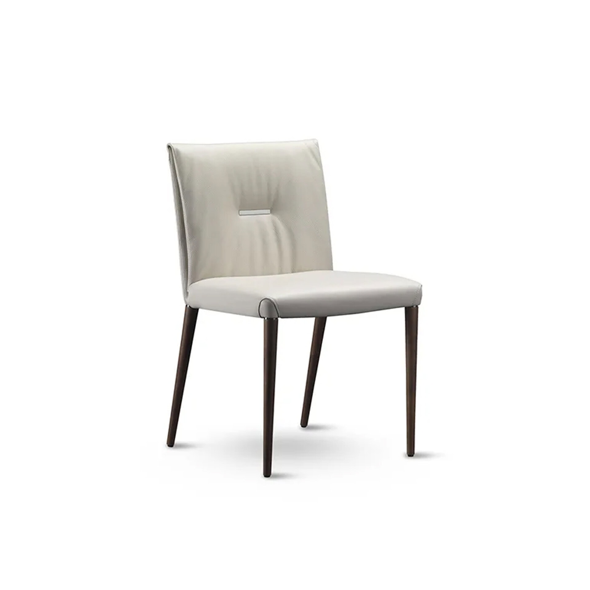Elegant modern dining chair with upholstered seat and backrest, dark wooden legs.