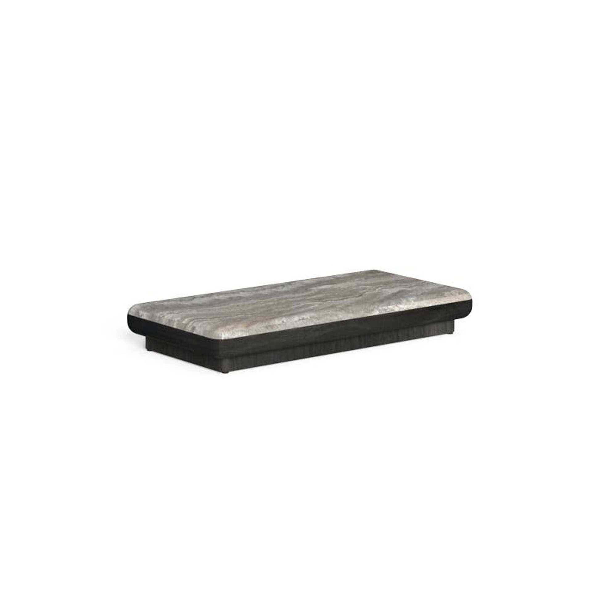 Sleek marble display tray with black base, modern and elegant for home decor or organization.
