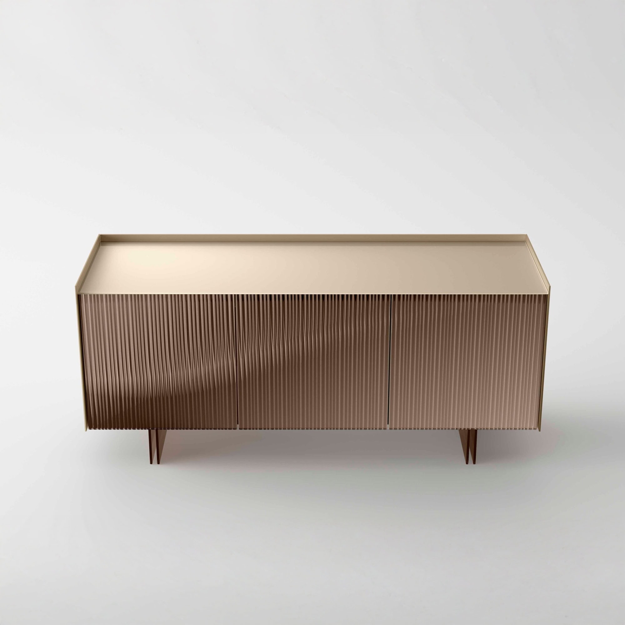 Sleek modern sideboard with a ribbed front in a neutral beige finish.