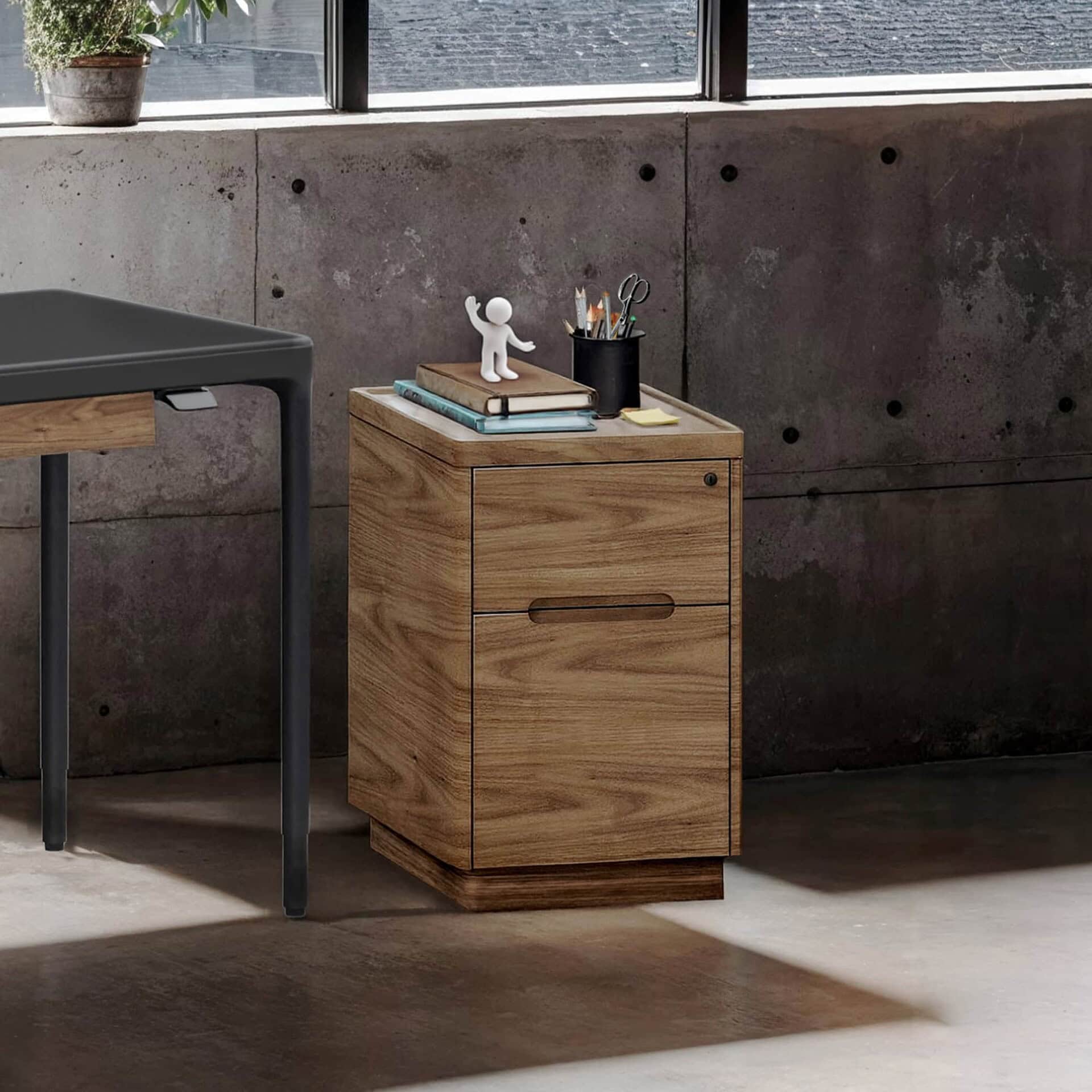 Sustainable wood office cabinet featuring sleek design and ample storage space.