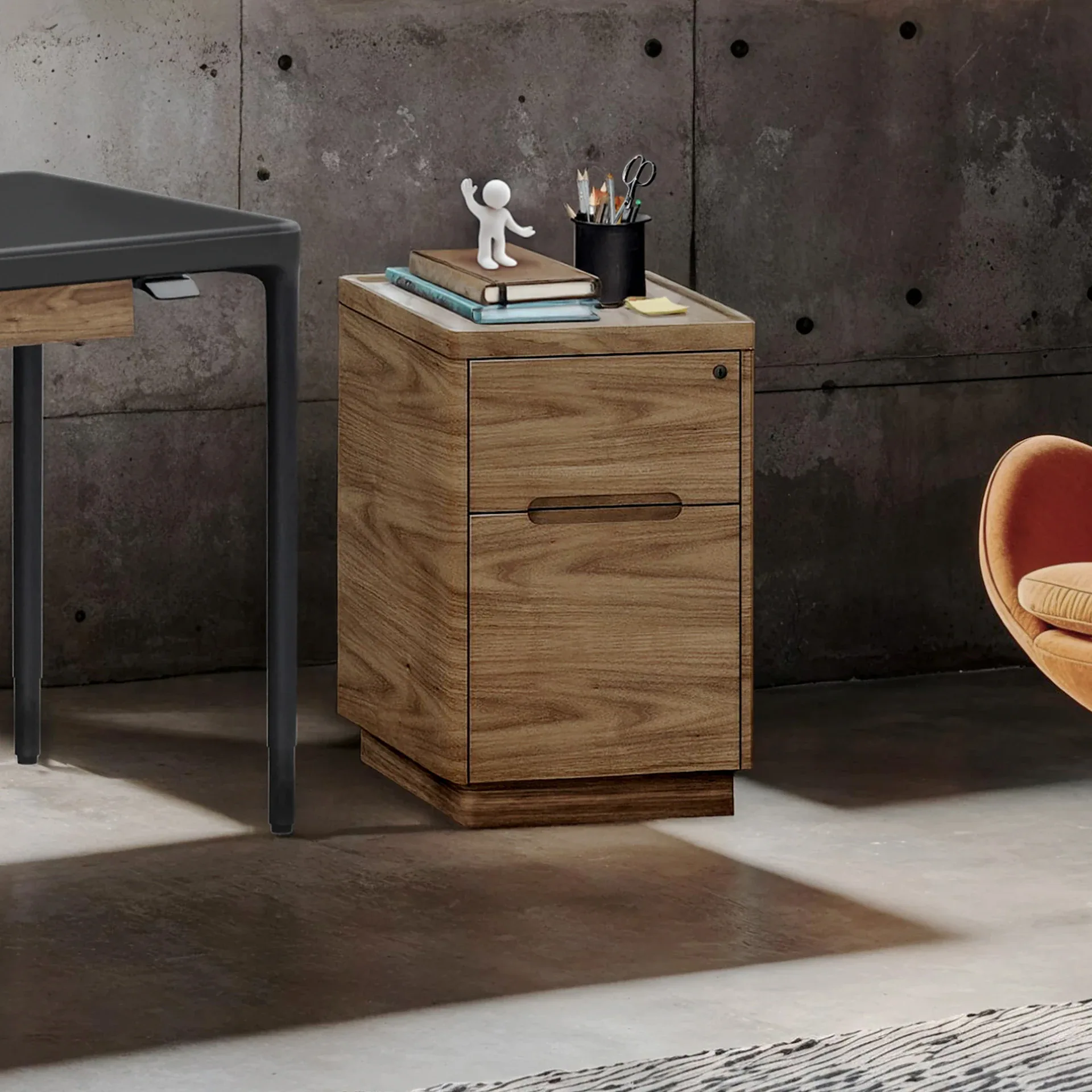 Sustainable wood office cabinet featuring sleek design and ample storage space.