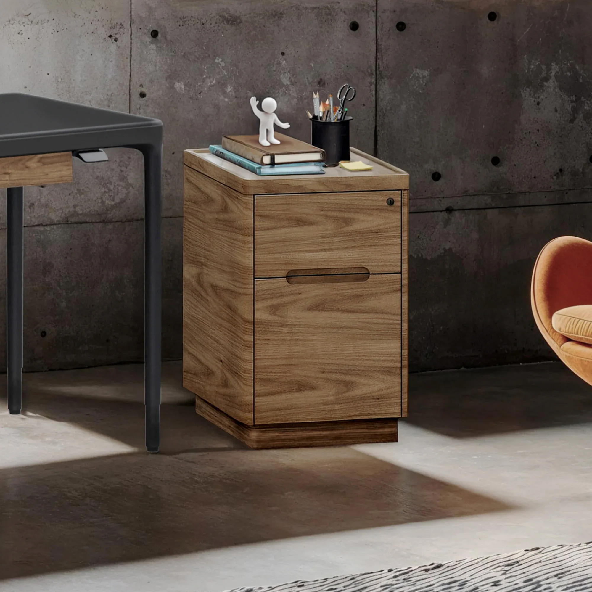 Sustainable wood office cabinet featuring sleek design and ample storage space.