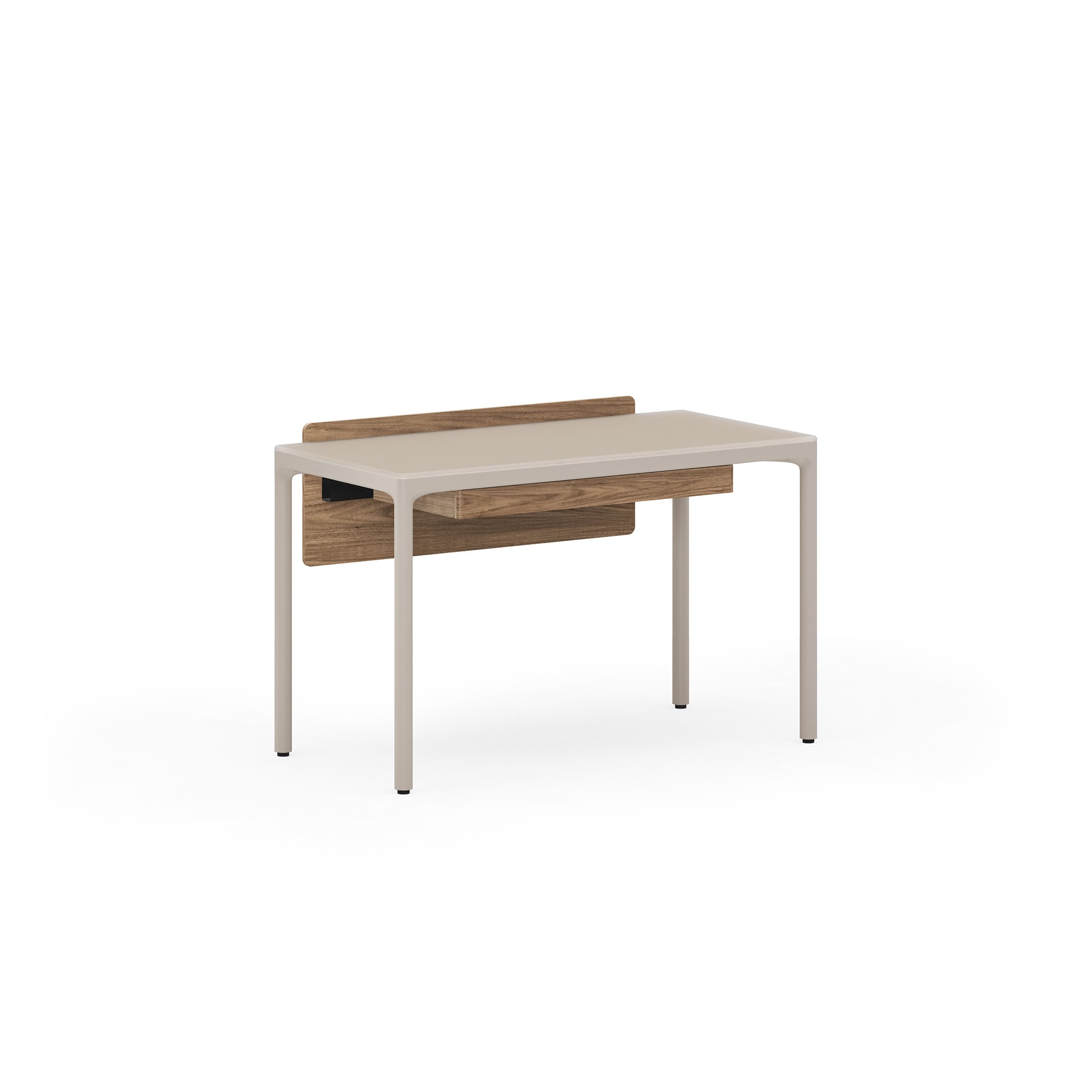Modern multi-functional desk with wooden accents and sleek white frame for stylish workspaces.