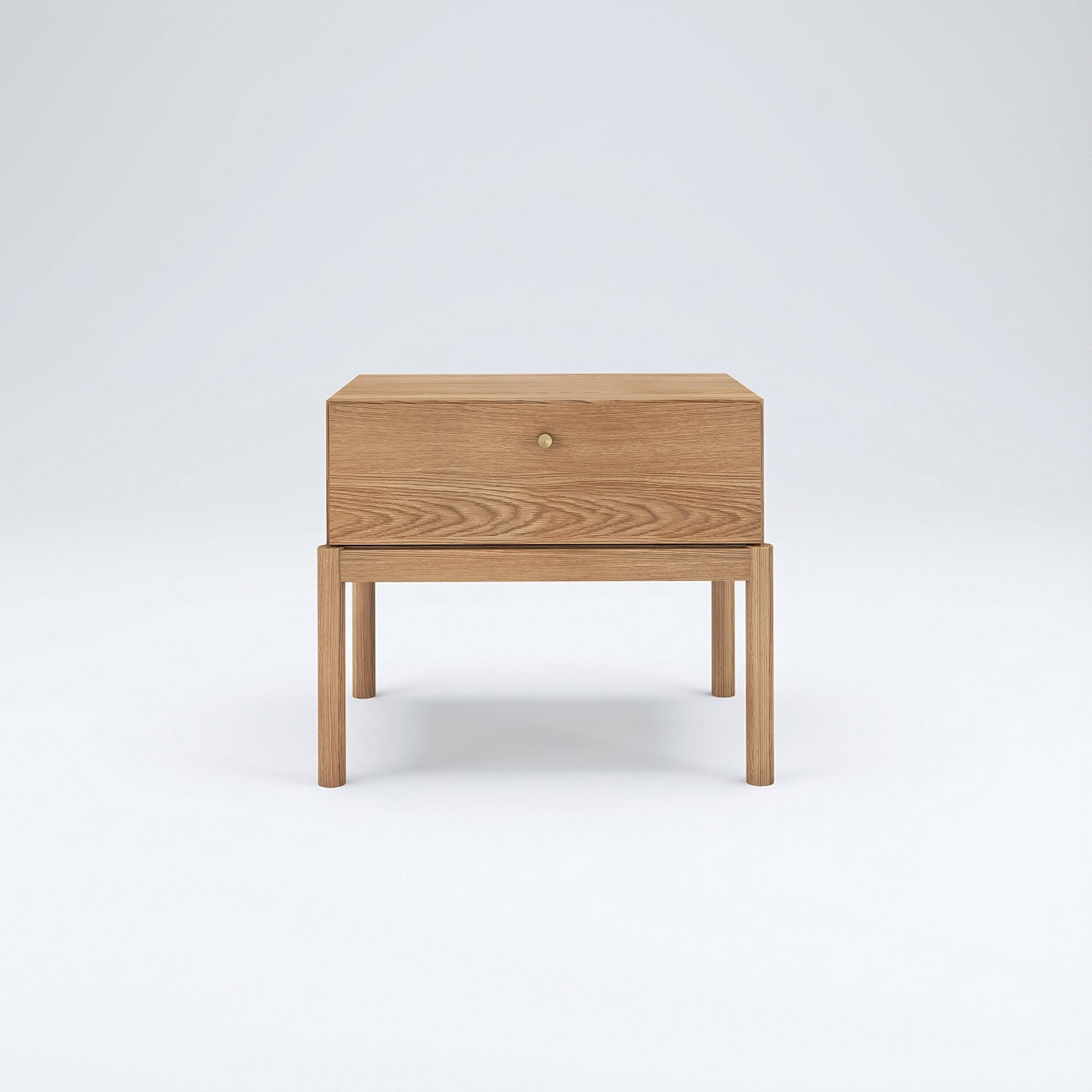 Minimalist oak nightstand with a storage drawer and wooden legs, modern and elegant home furniture.