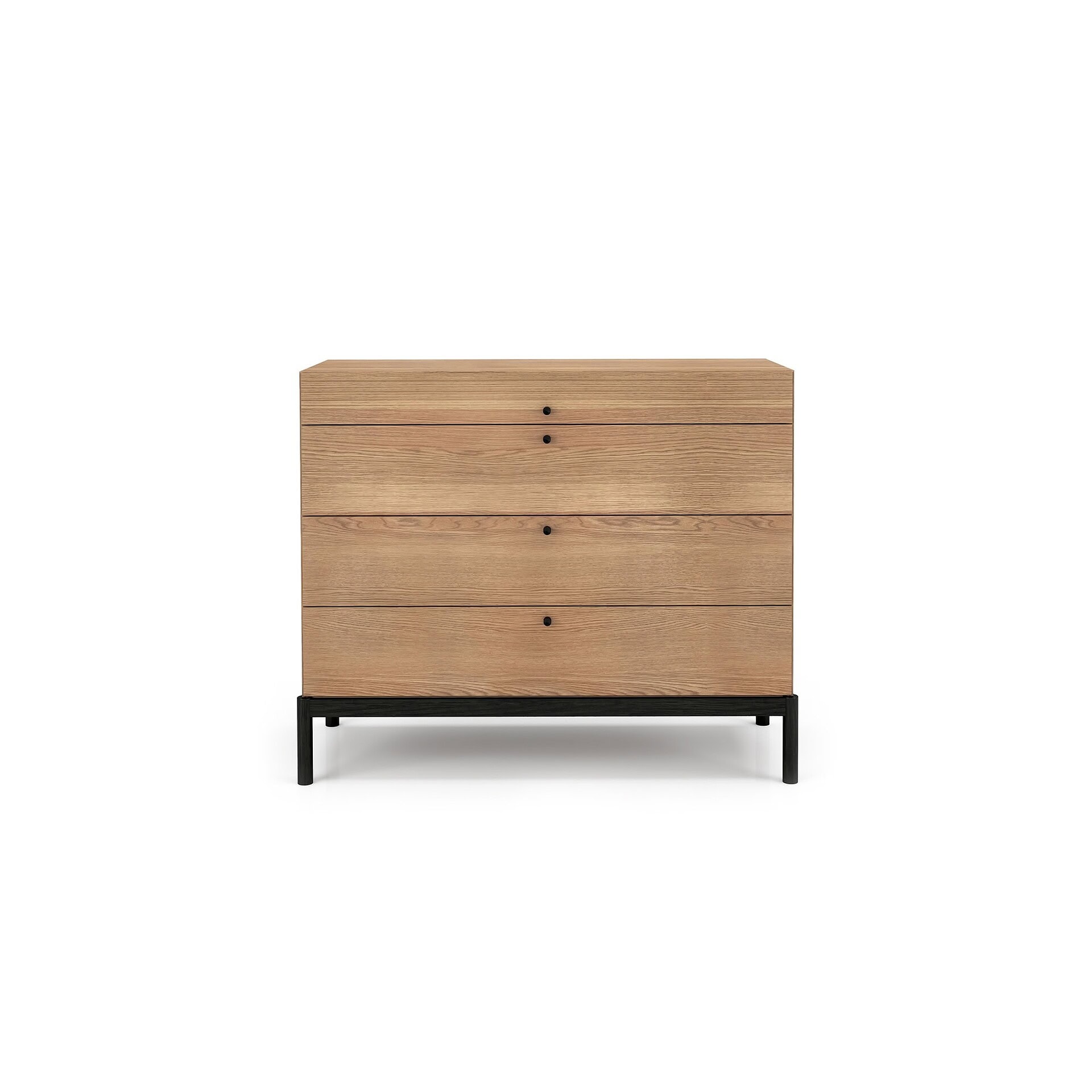 Contemporary wooden dresser with black metal legs, minimalist design, ample storage space.