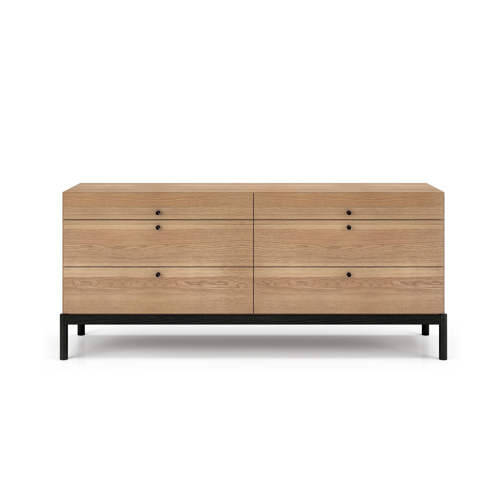 High-quality oak wood sideboard with black metal legs for stylish storage solutions.
