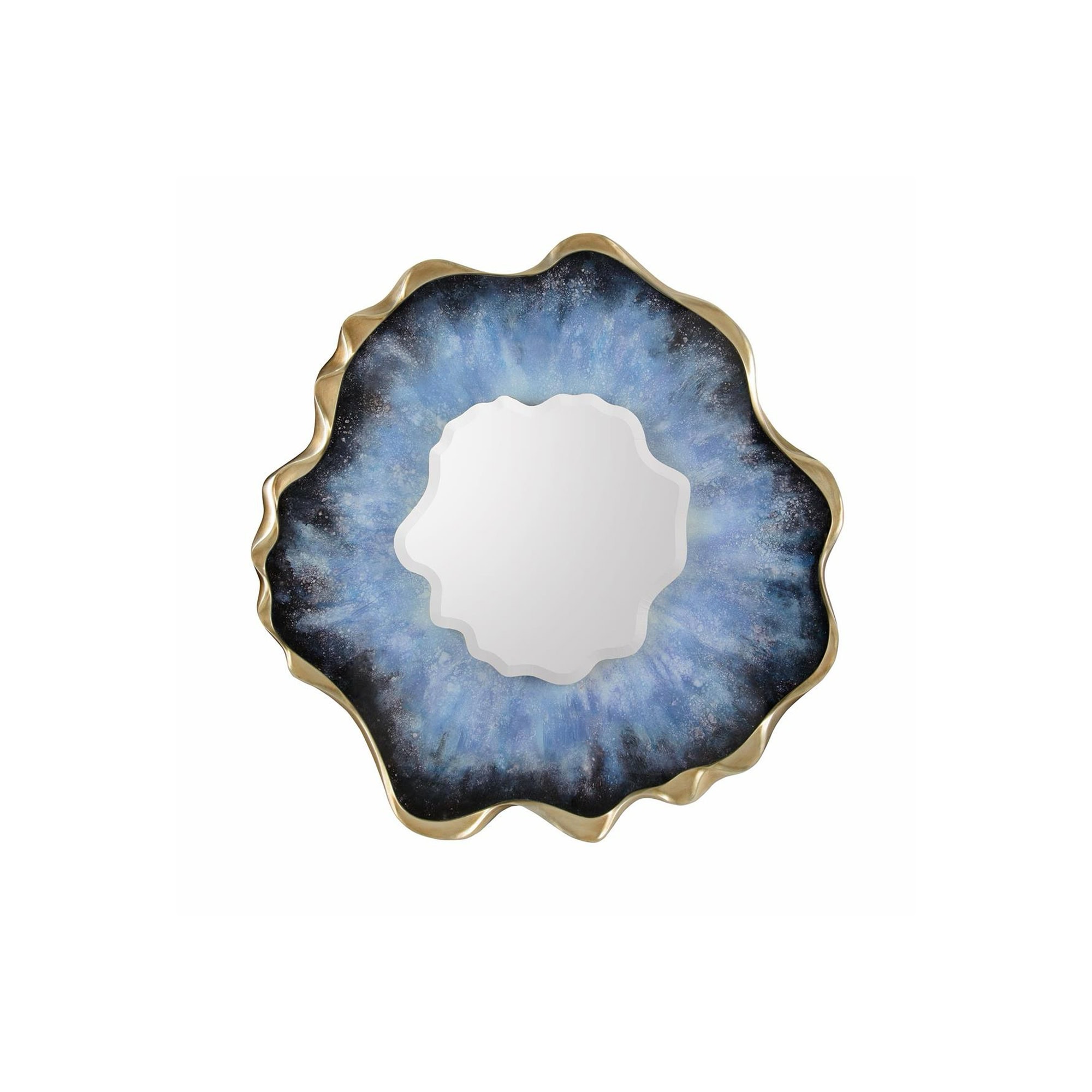 Vase with gold rim and galaxy-inspired blue and black design, artistic home decor piece.