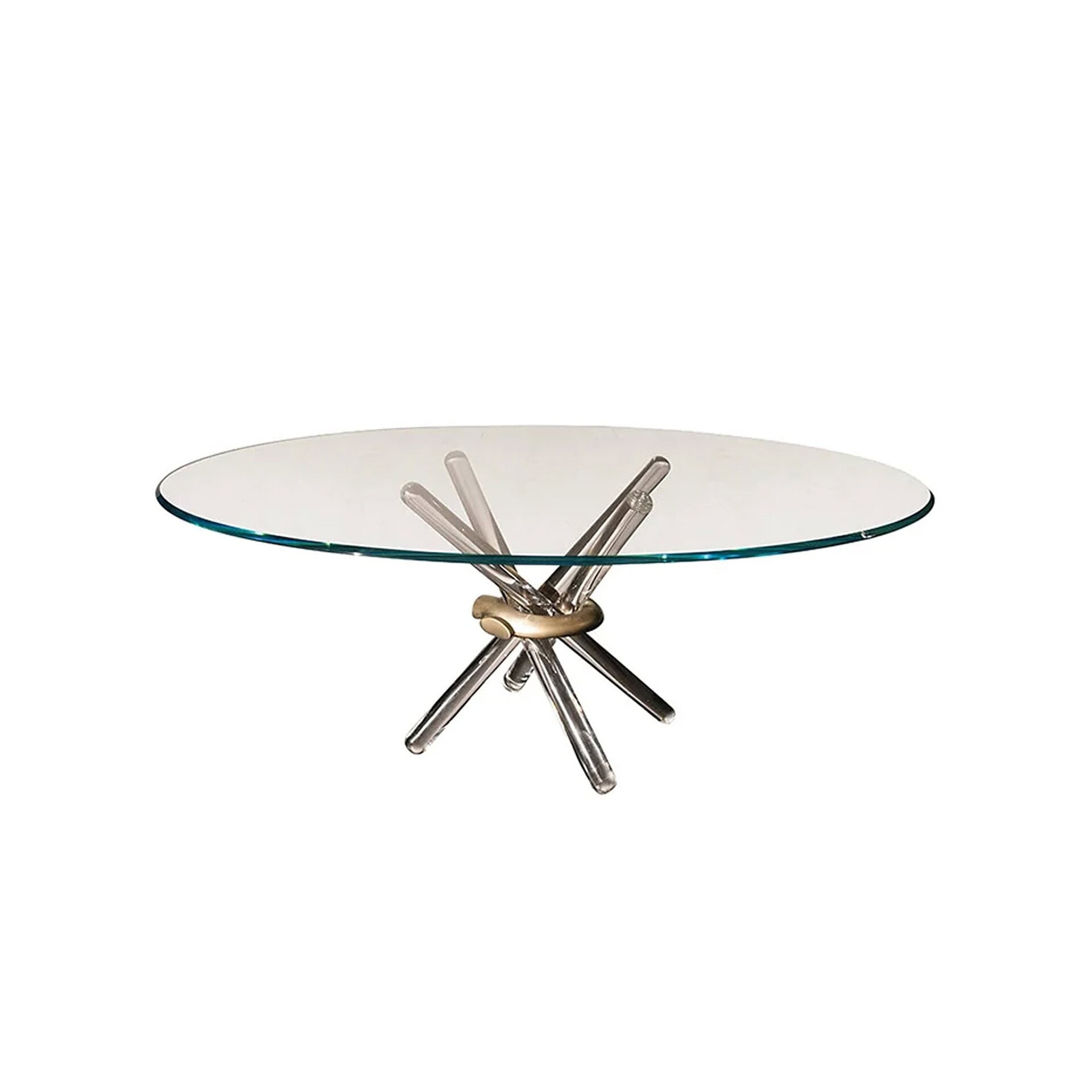 Sleek glass dining table with modern chrome base, stylish home furniture for contemporary interiors.