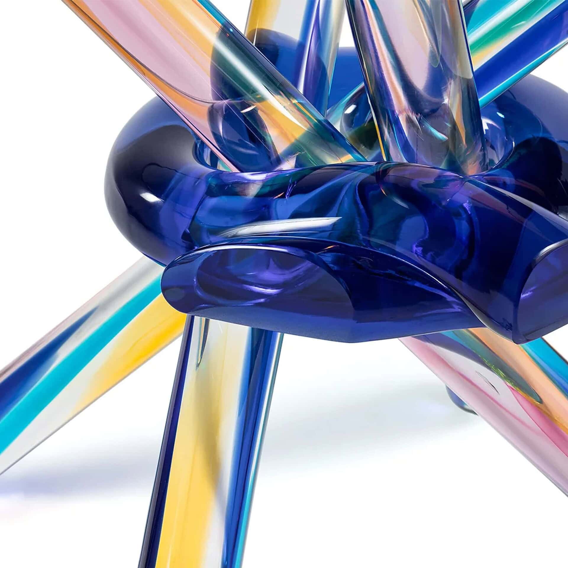 Vibrant colorful glass art sculpture, modern decorative piece from Sklar Furnishings.