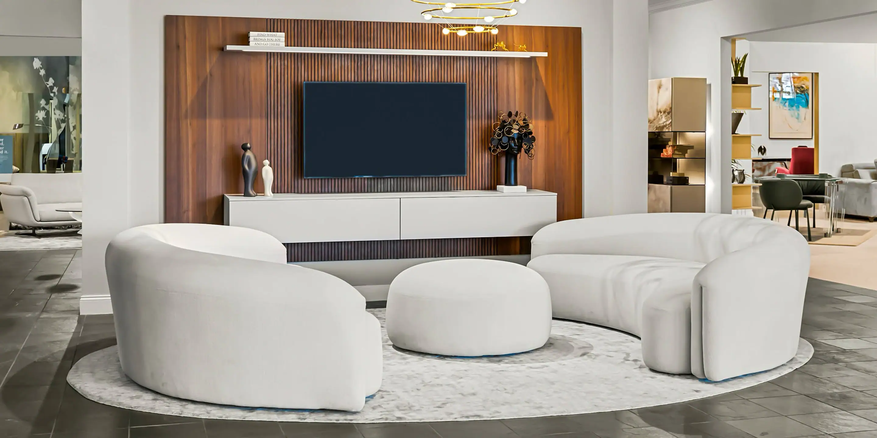 showroom-vignette-oct-24-living-room-2 Elegant modern living room showcasing stylish Sklar Furnishings furniture and decor, perfect for contemporary home design.