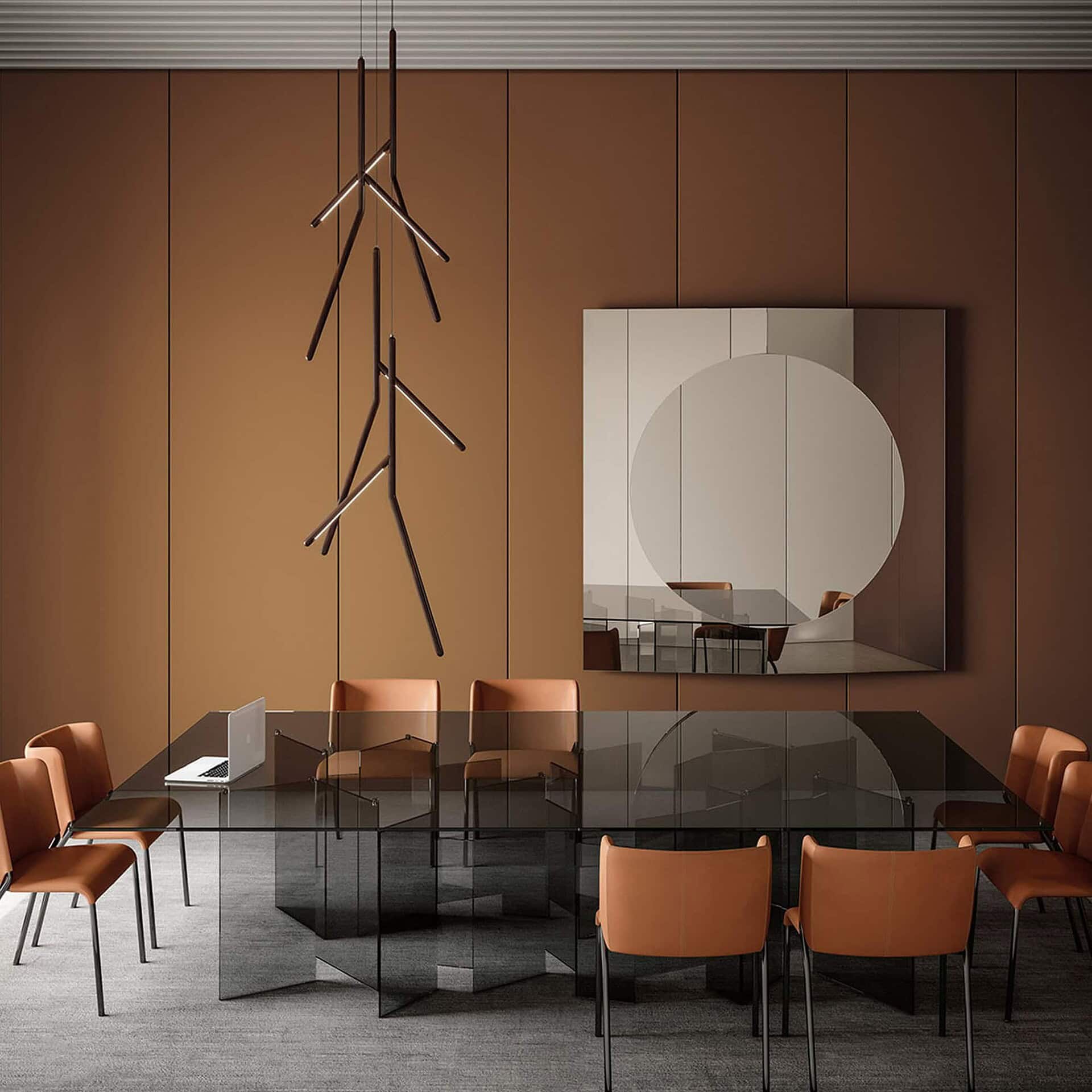 Modern conference room with Sklar Furnishings' stylish furniture and sleek decor.