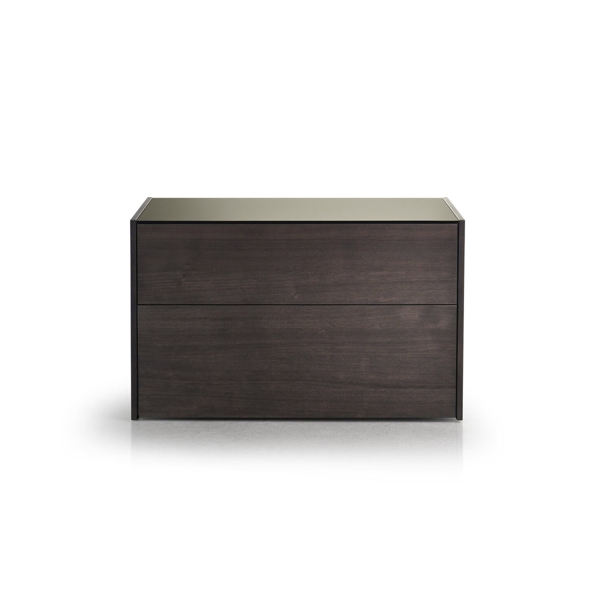 Sleek dark wood modern nightstand with clean lines and two spacious drawers.
