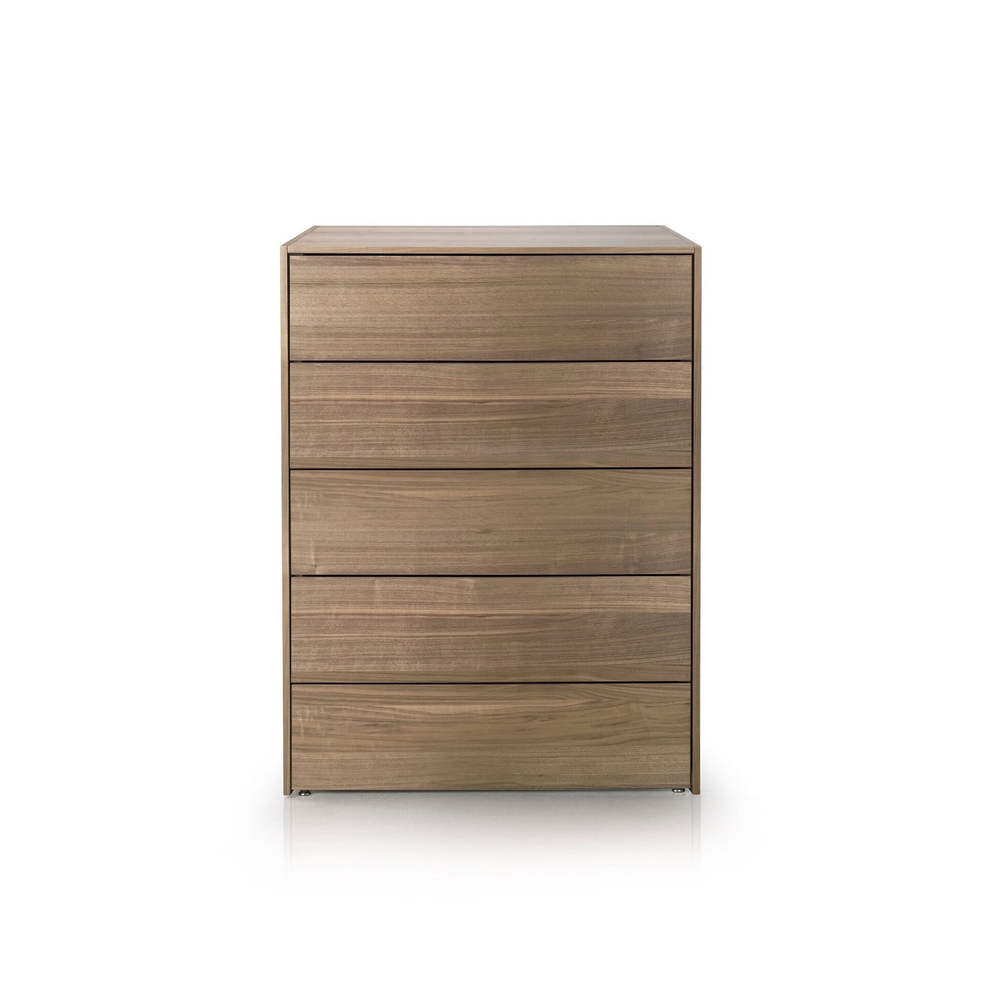 Natural wood dresser with sleek, minimalist design and six spacious drawers. Ideal for modern bedroom storage solutions.