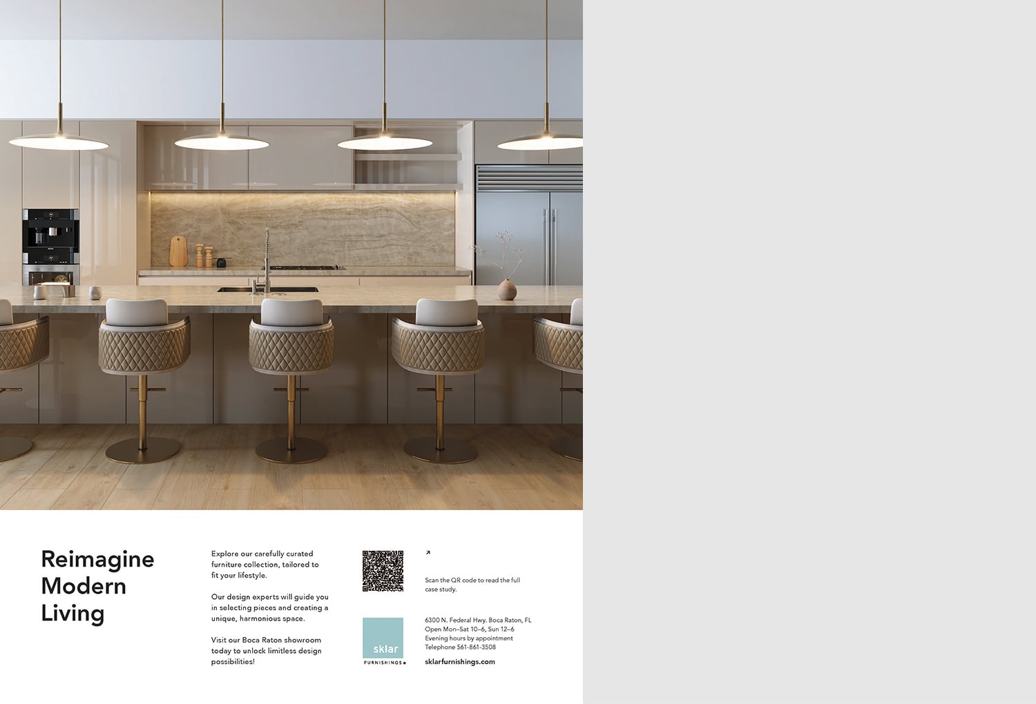 Contemporary kitchen featuring modern cabinetry, marble countertops, and stylish bar stools with warm lighting.