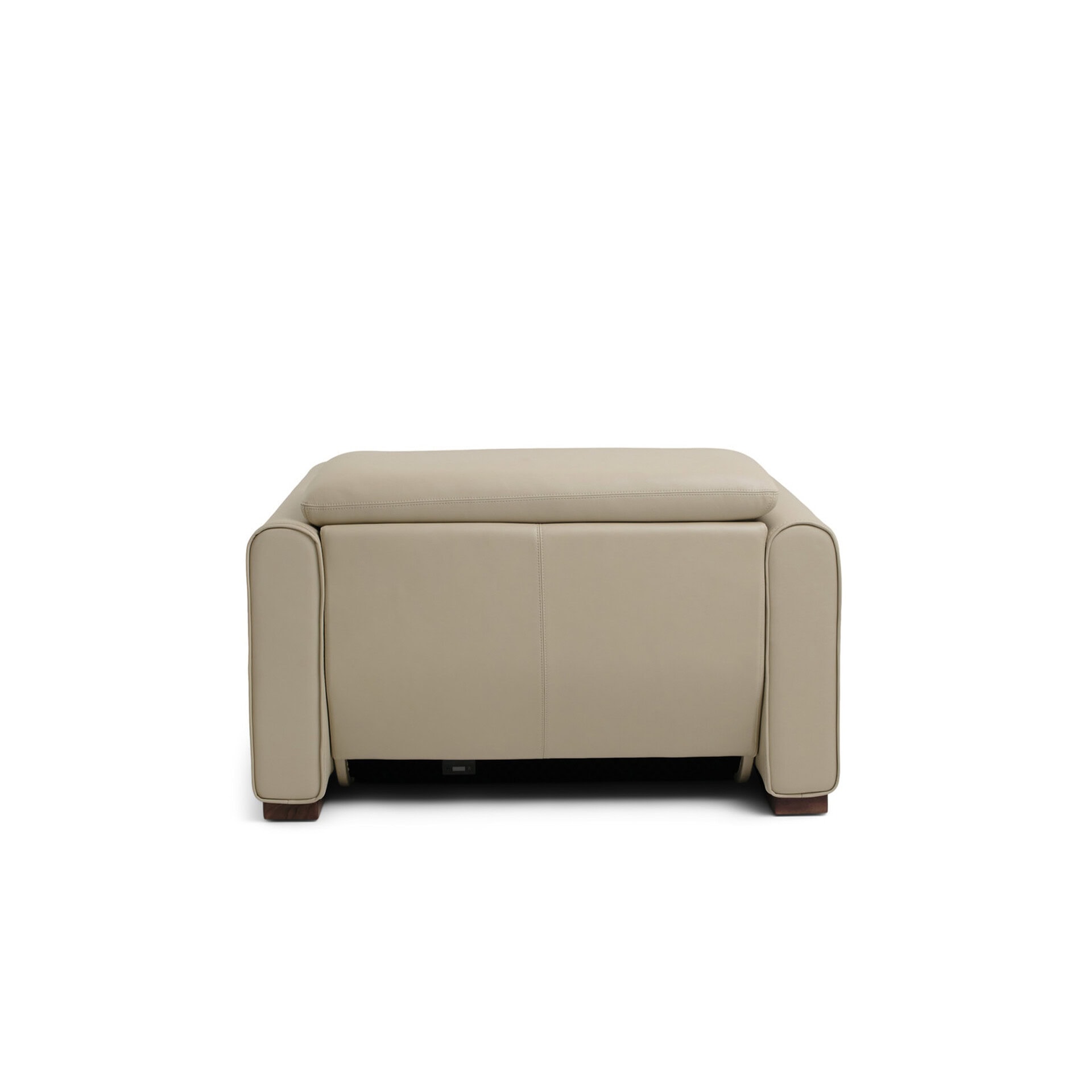 High-quality cream leather sofa with plush cushioning and sturdy wooden legs. Perfect for modern living rooms.