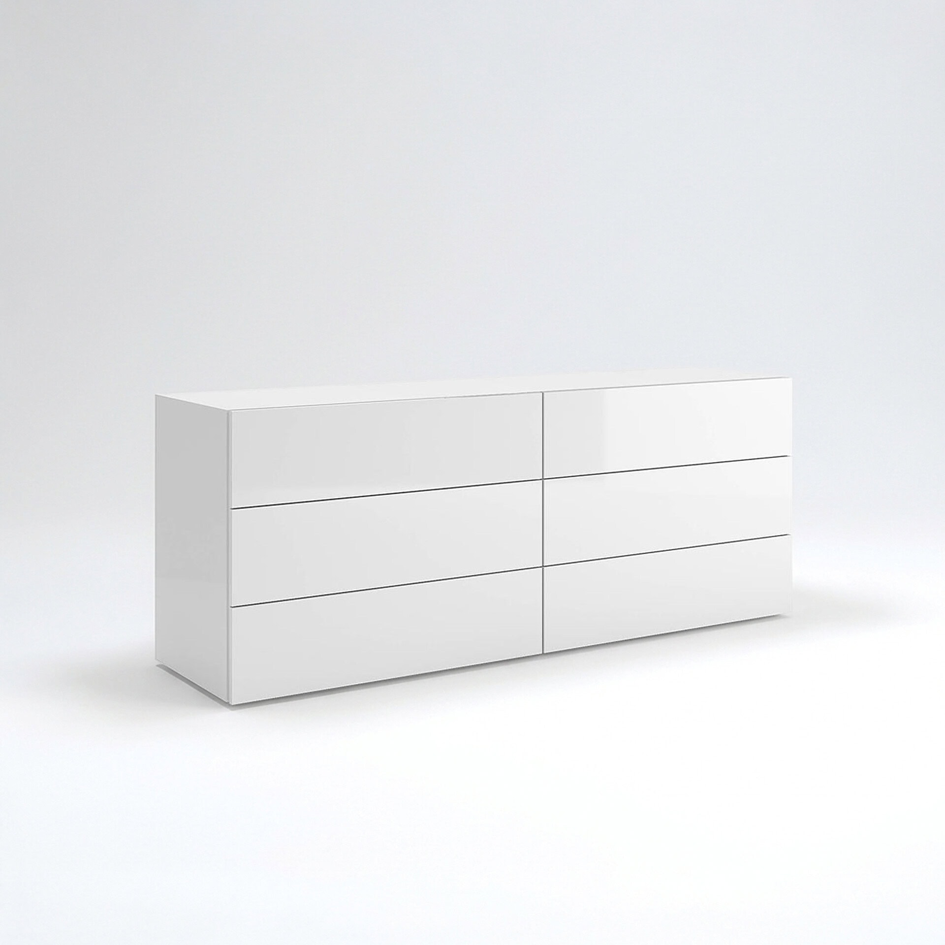 Minimalist white dresser with sleek, clean lines, perfect for contemporary bedroom decor.