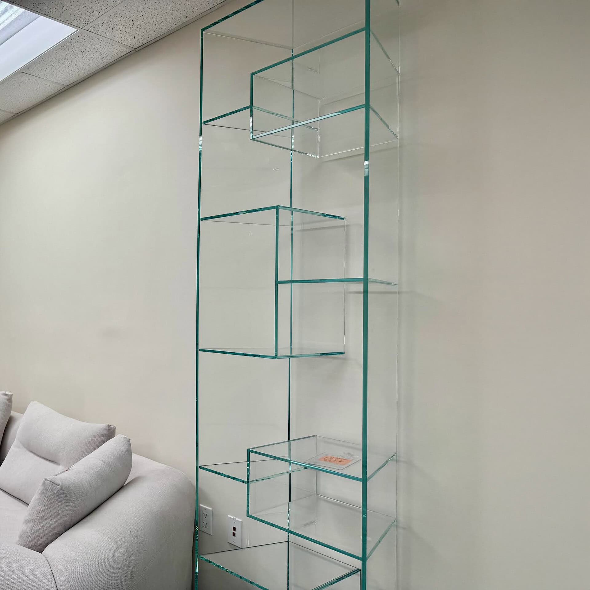 Elegant glass shelving for contemporary living spaces.