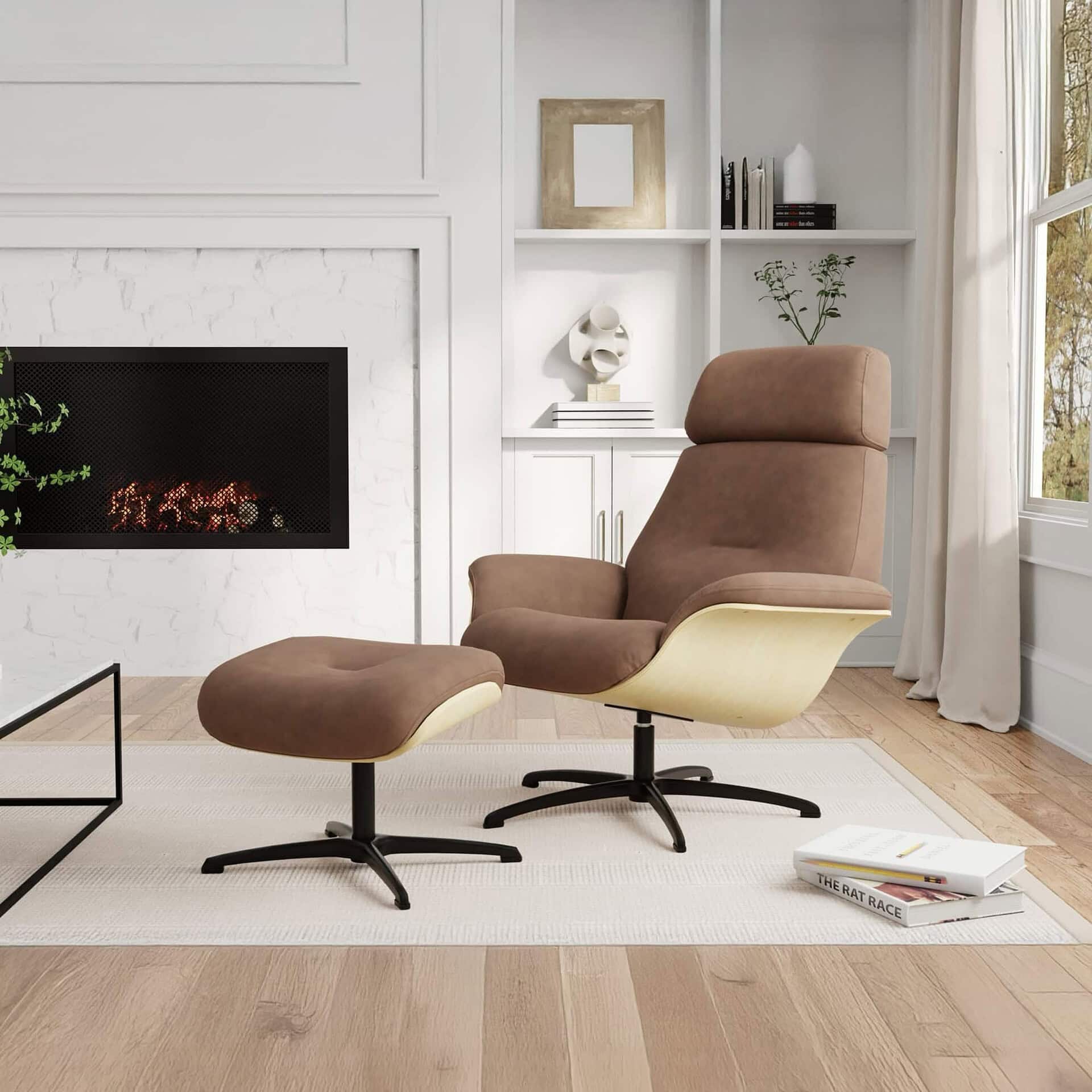 Elegant swivel recliner with matching ottoman for comfort and style.