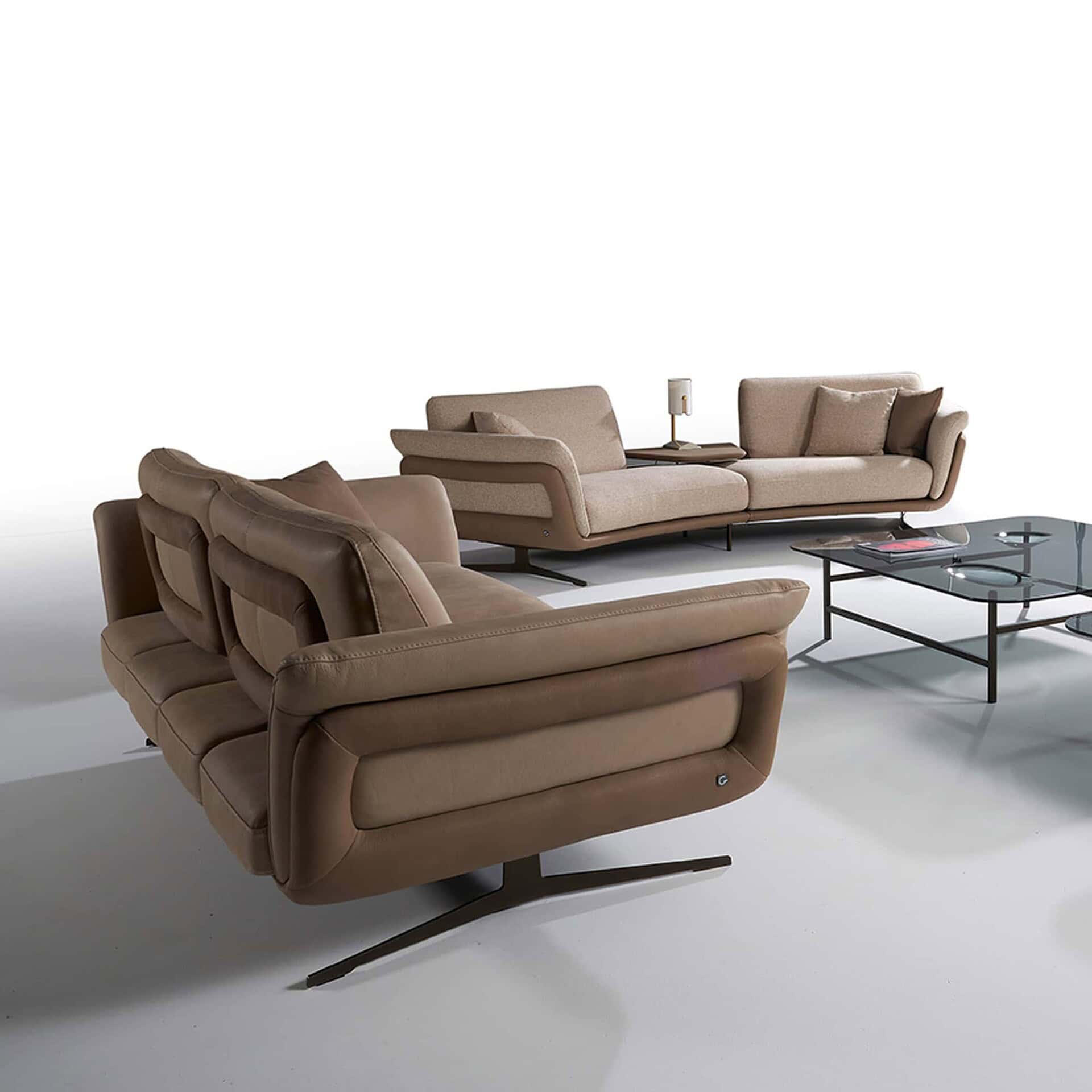 Luxurious modern sofas with neutral tones and sleek design, ideal for stylish living rooms.