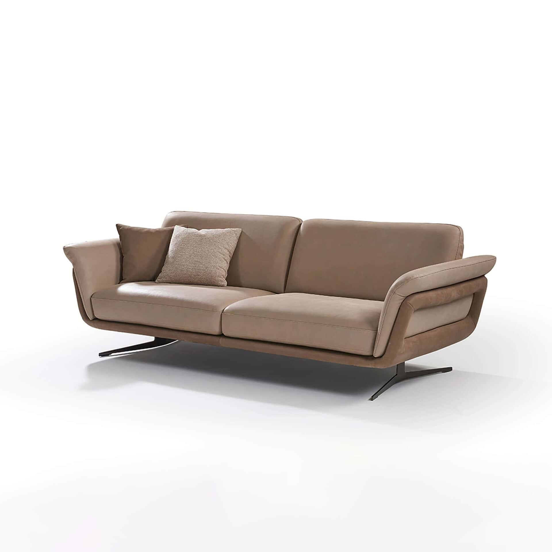 Contemporary beige sofa with plush cushions, modern design, ideal for stylish living spaces.
