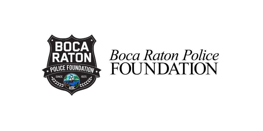 Boca Raton Police Foundation logo, emblem with badge design, black and white, official branding.