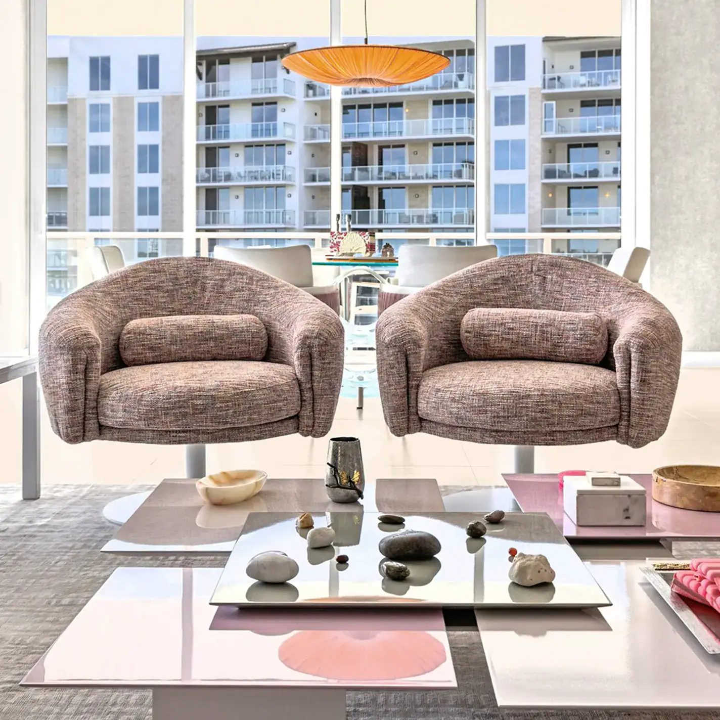 Elegant condo living room featuring personalized furniture and contemporary decor.