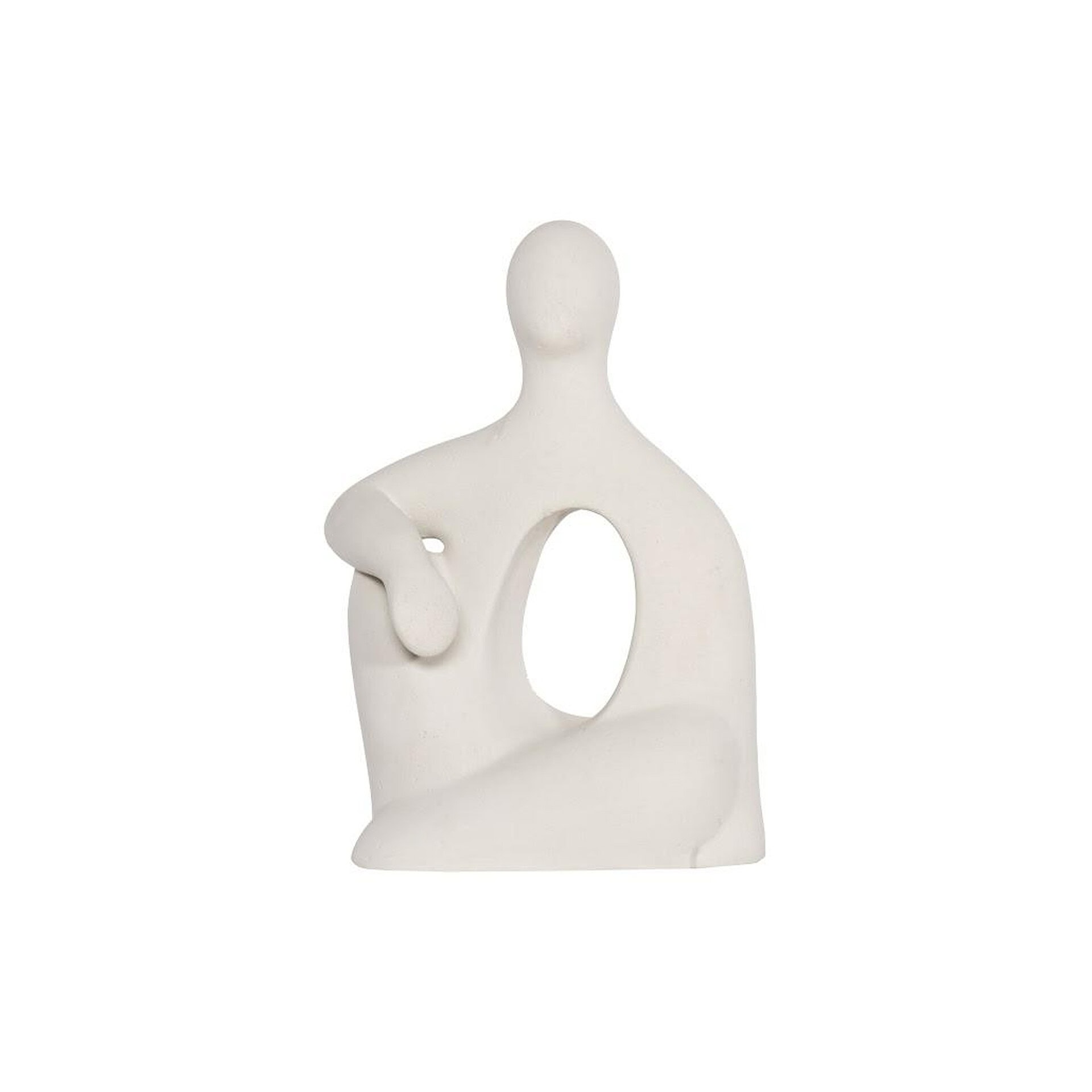 Sleek white ceramic abstract sculpture with smooth curves, ideal for modern interior design.