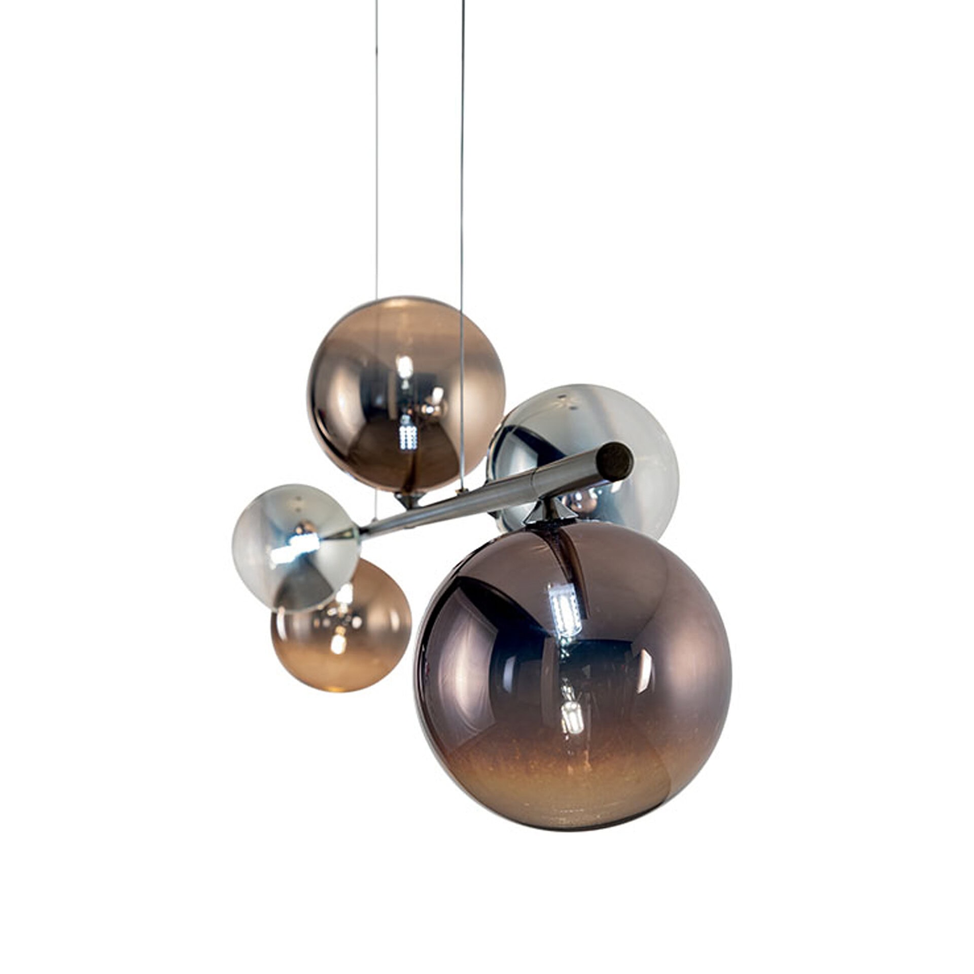 Elegant metallic sphere pendant light adds contemporary style to any space.