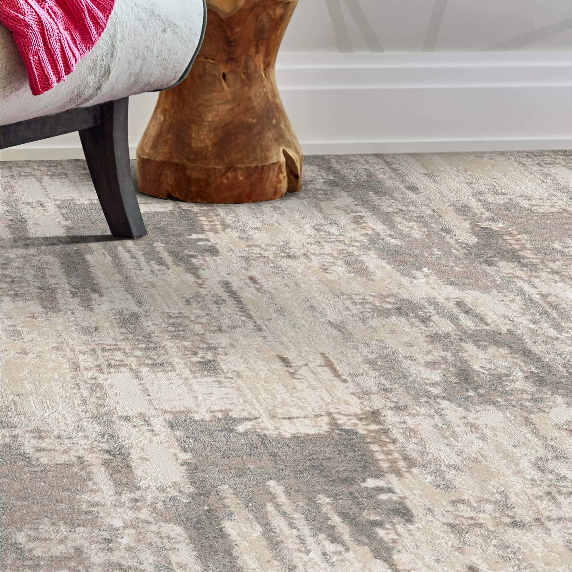 Elegant woven abstract carpet with neutral tones for modern interiors.