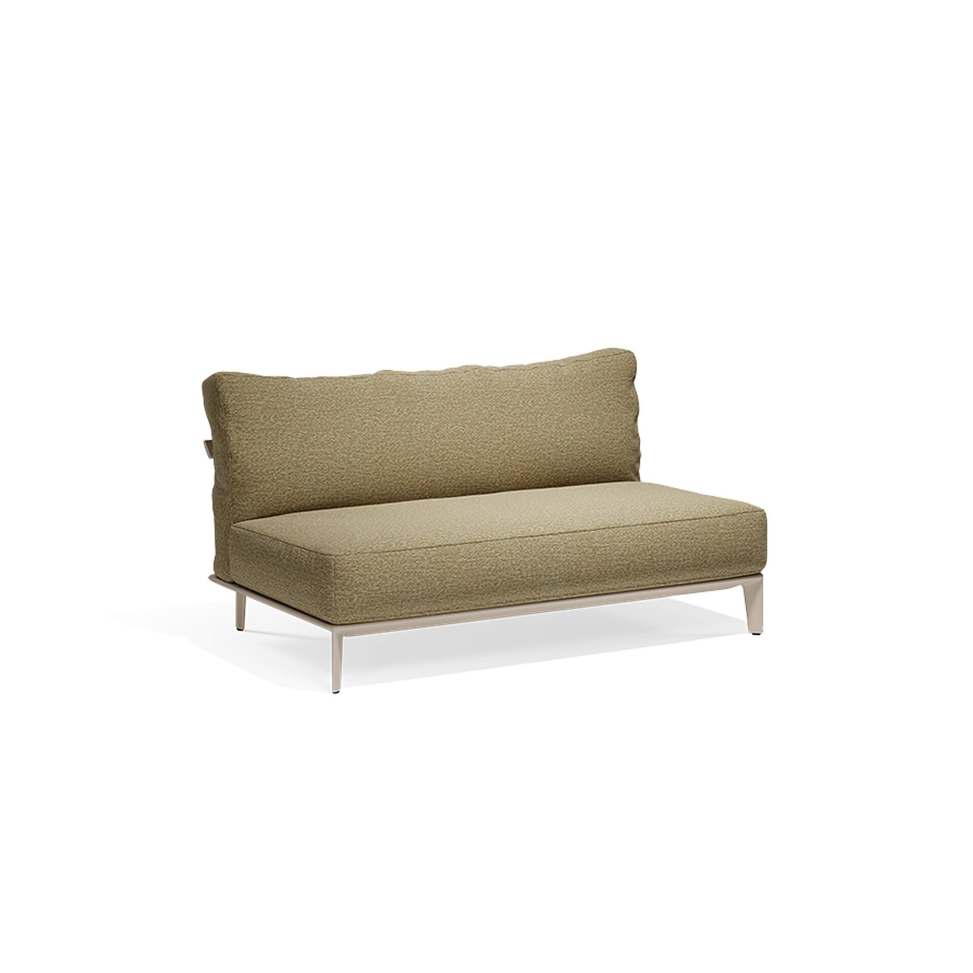 Comfortable beige modern loveseat with sleek metal legs for stylish living spaces.