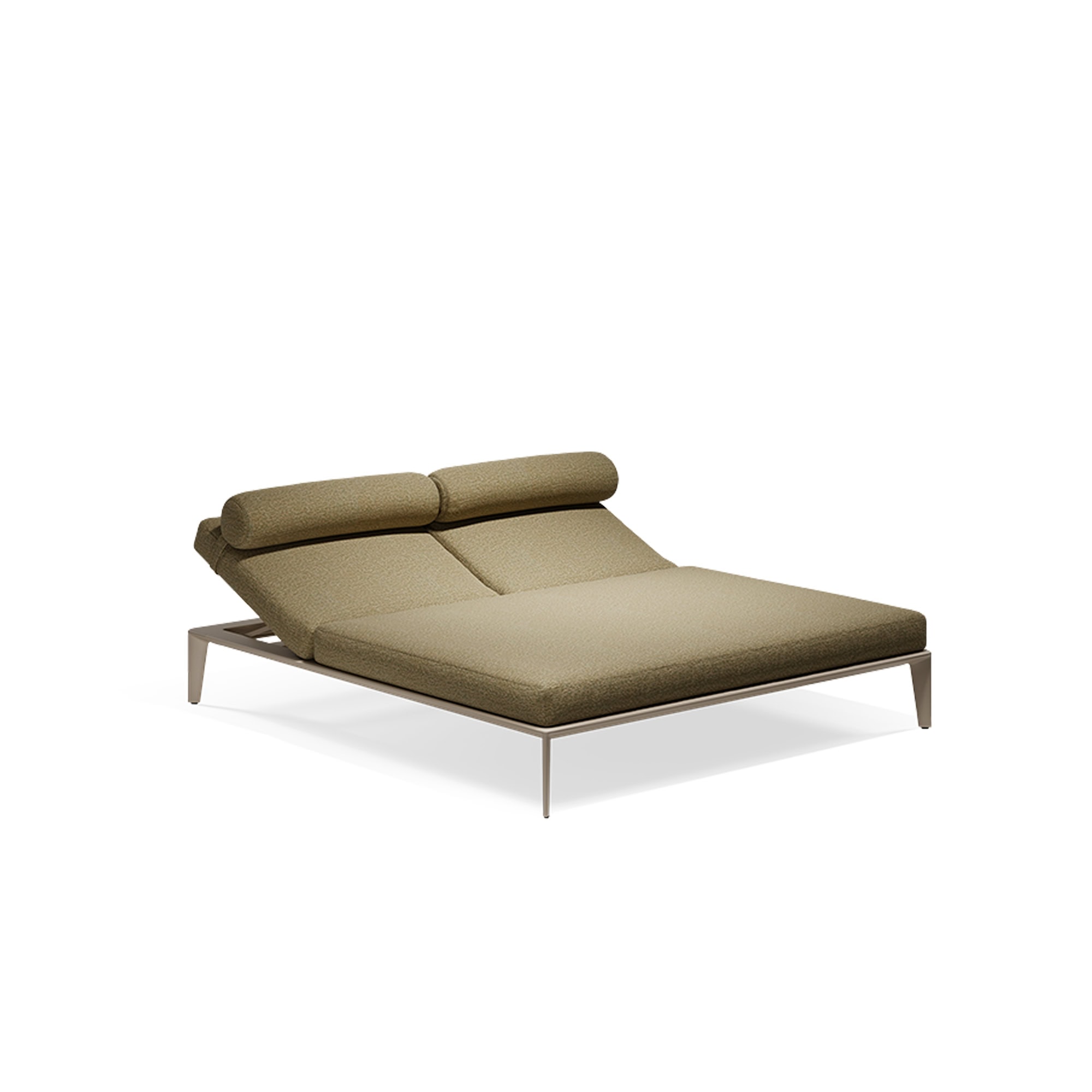 Modern designer sofa with adjustable headrests and sleek metal frame, perfect for contemporary living rooms.